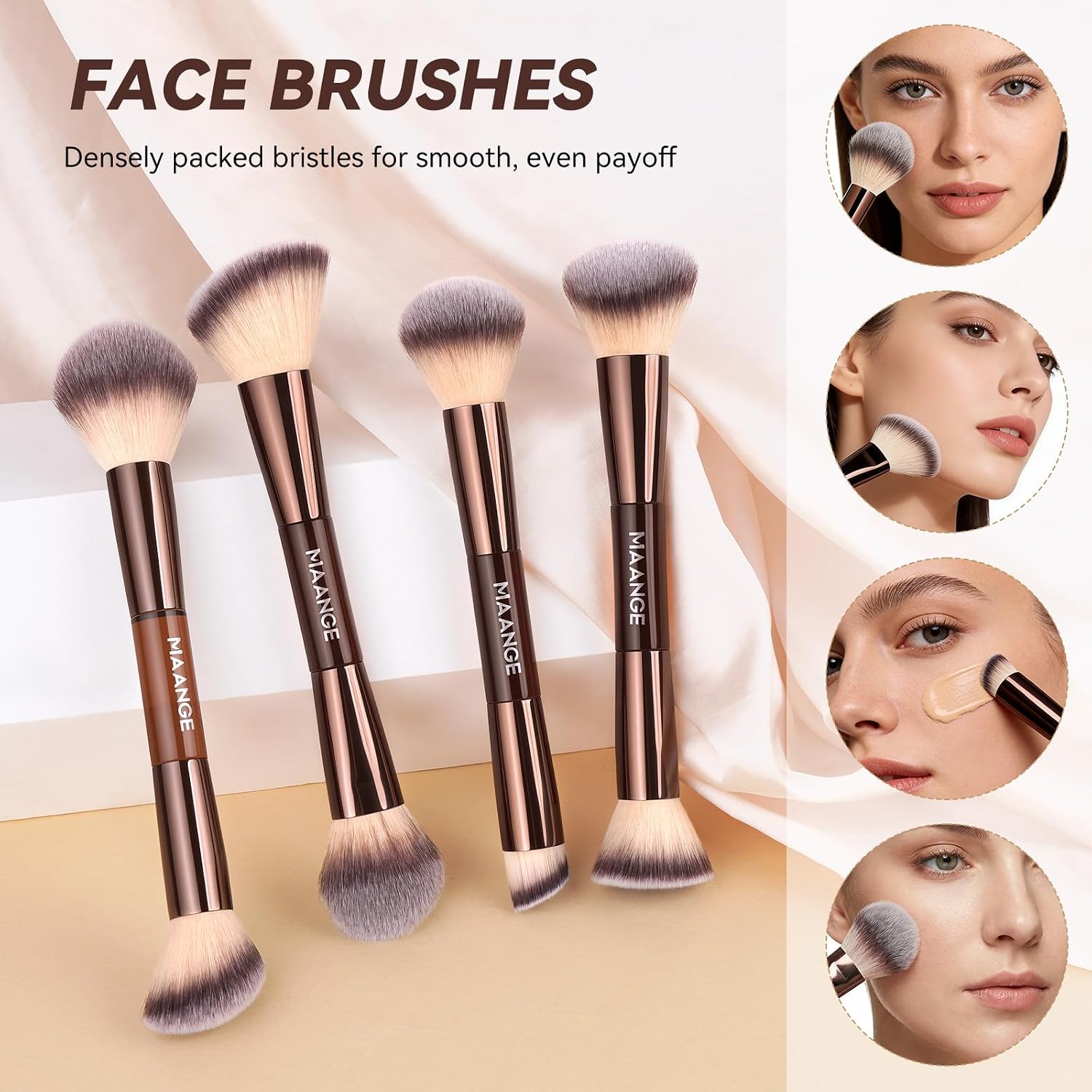 MAANGE 13-teiliges Make up Pinsel Set mit Etui – Professionelle Daily & Travel Schminkpinsel-Set für Foundation,Puder & Lidschatten, Doppelseitiger Makeup Pinsel, Kaffee Gold – Bild 5