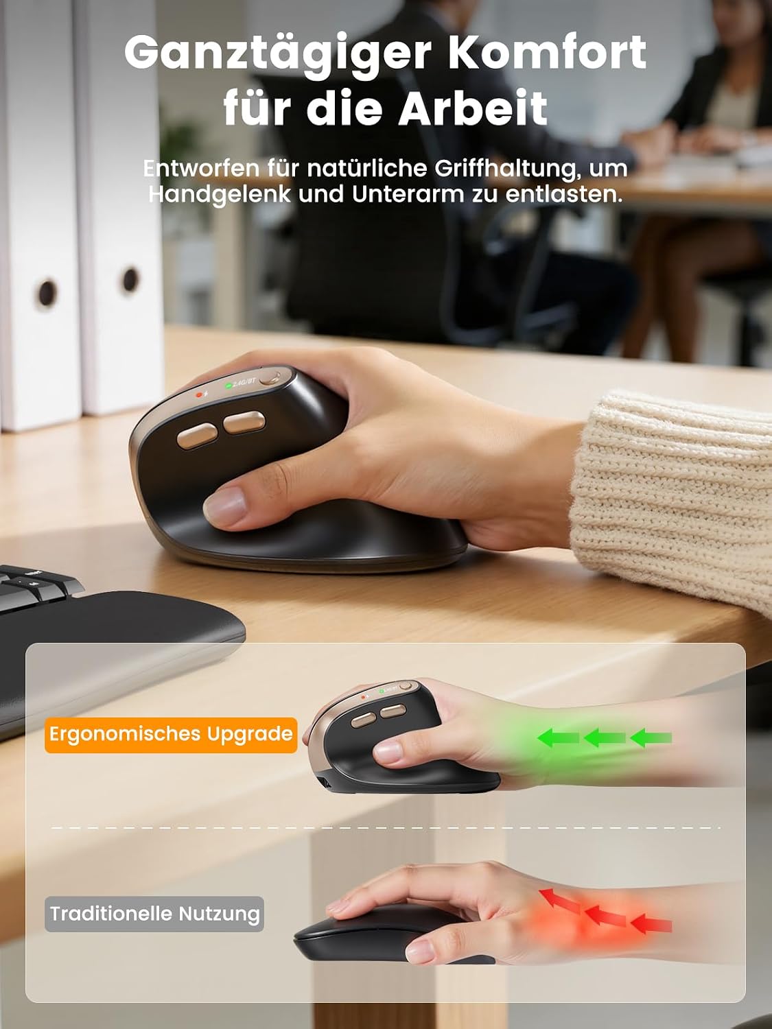 SABLUTE MAM3 Ergonomische Vertikale Maus, Bluetooth, Wiederaufladbare – Bild 3
