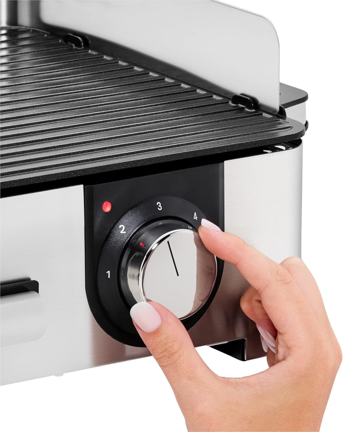 WMF Lono Master-Grill, Elektrogrill, 50x28 cm, Elektrogrill Tischgrill mit Windschutz und Auffangschale, Outdoorzertifiziert für Barbecue, 2 getrennt regulierbare Grillflächen, 2400 W, edelstahl matt – Bild 4