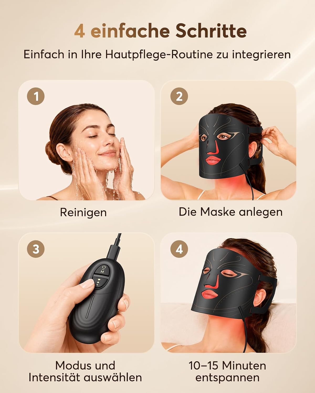 LED Maske Gesicht mit 4 Modi für Anti-Aging, Hautklärung – Bild 7