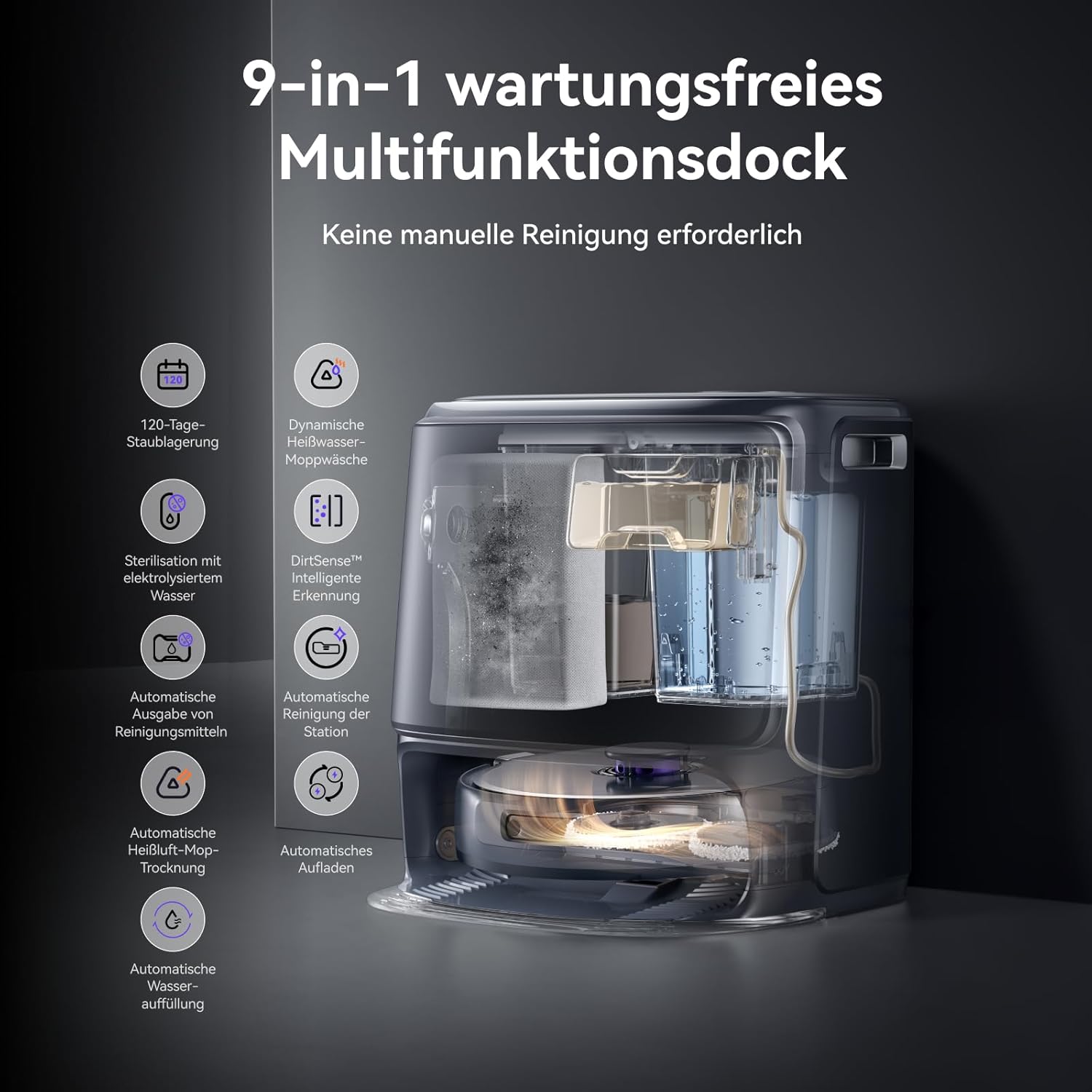 NARWAL Freo Z10 Ultra Saugroboter mit Wischfunktion, 18.000 Pa Saugleistung, Dynamische Moppausdehnung, Tangle-Free System, Intelligente Nass-Trocken-Reinigung, All-in-One-Basisstation Grau z20 – Bild 8