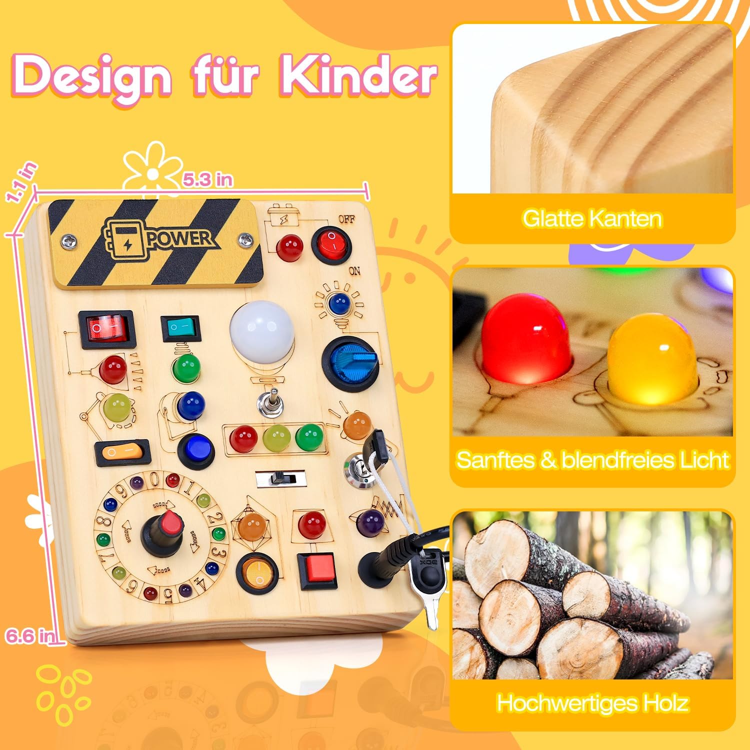 EchoToys Montessori Spielzeug Busy Board ab 1 Jahr Activity Board aus Holz – Bild 6