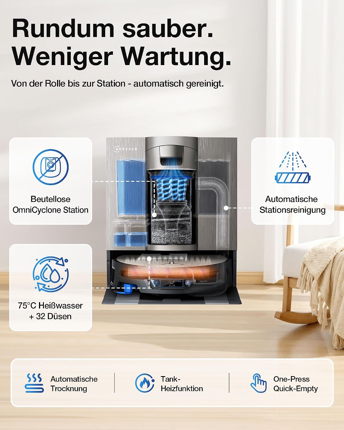 ECOVACS X12S OMNICYCLONE Saugroboter mit Wischfunktion, OZMO ROLLER 3.0 – Bild 7