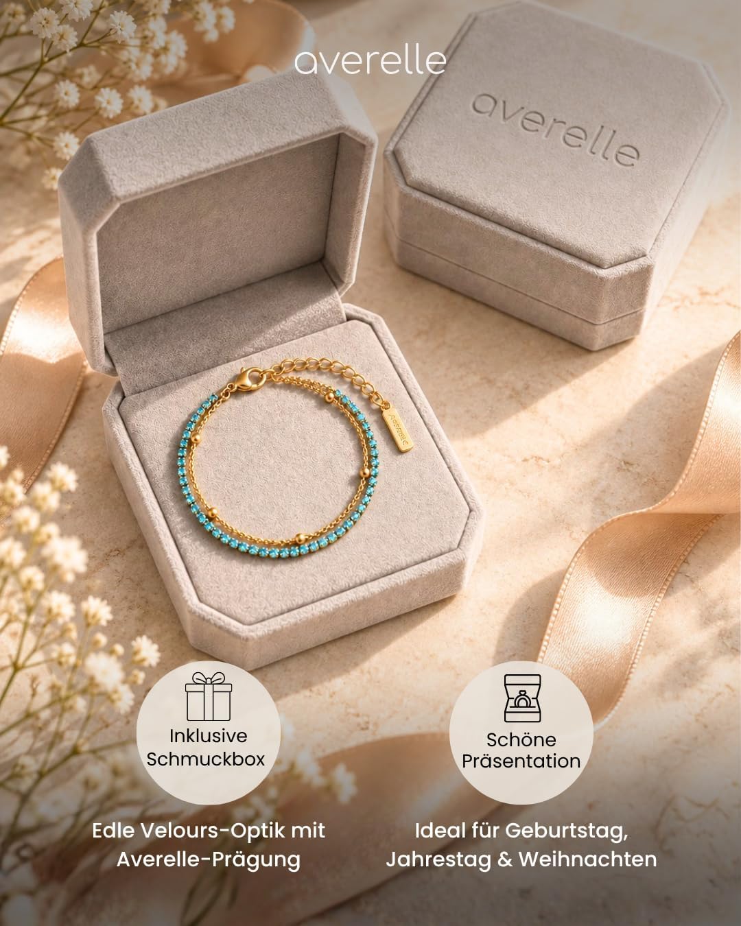 Armband Gold Türkis | Tennisarmband Türkis Damen Gold mit Zirkonia – Bild 4