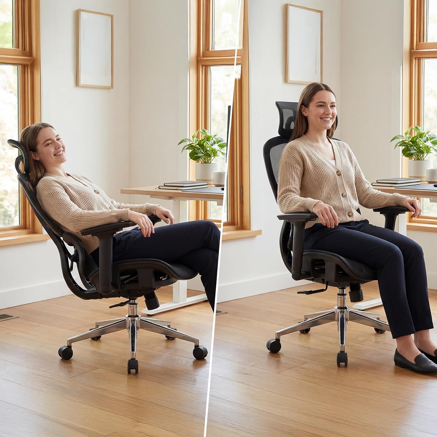 Bürostuhl Ergonomisch, Schreibtischstuhl mit Automatischer Lendenstütze (2-Fach höhenverstellbar), 4D-Kopfstütze, 4D-Armlehnen, Atmungsaktives Mesh, Drehstuhl bis 150 kg für Home Office & Büro – Bild 7