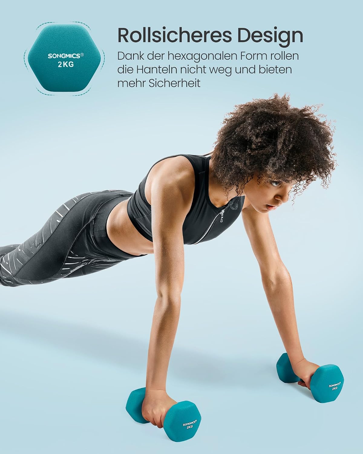 SONGMICS Kurzhantel Set, Hexagon, mit Hantelständer, PVC-Beschichtung, limettengrün, aquamarin, dunkelgrau, hellgrau, rosa, blau, schwarz – Bild 6