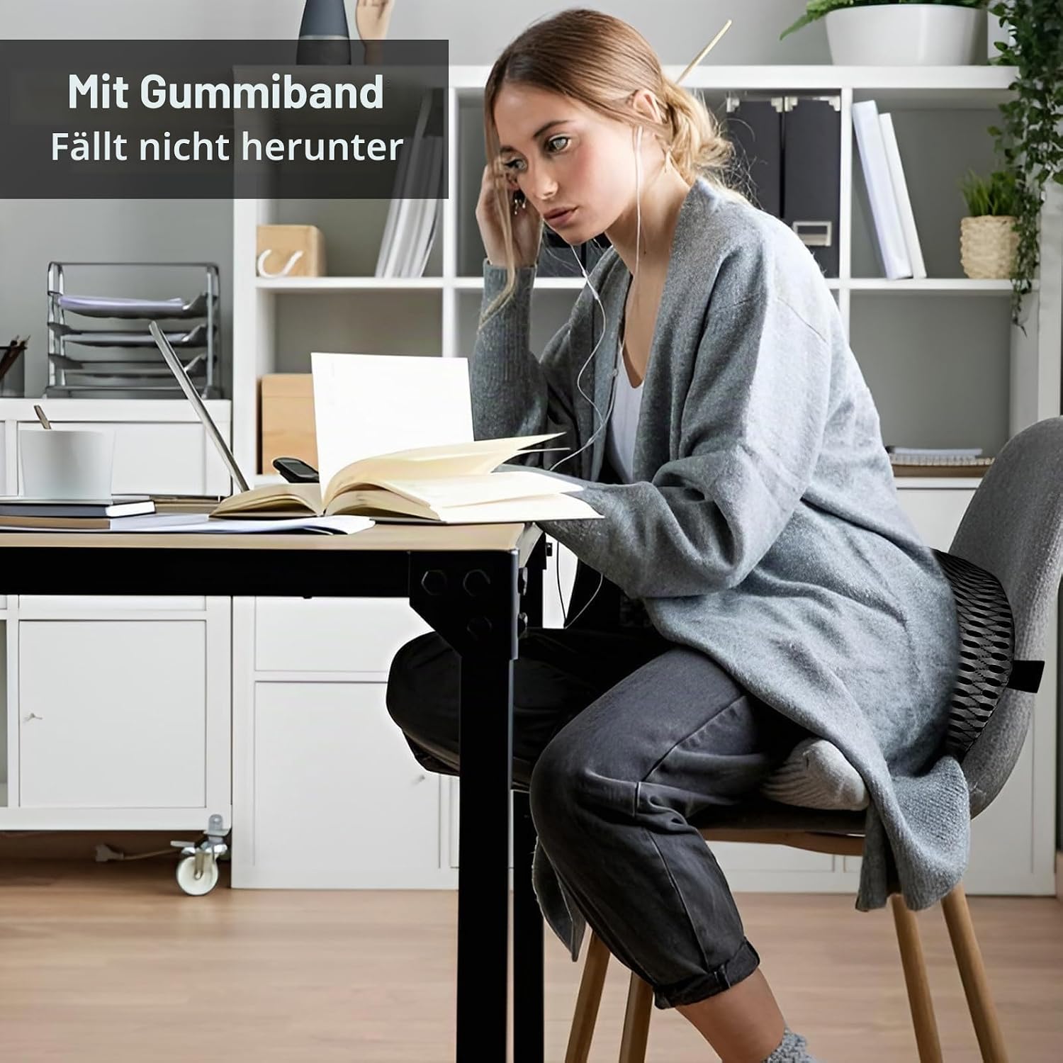 Ergonomisches Lendenwirbelstützkissen, Premium Memory Foam Rückenkissen für Bürostuhl, Auto & Gaming - Orthopädisches Design zur Schmerzlinderung im unteren Rücken, atmungsaktiver 4D-Netzbezug mit – Bild 5