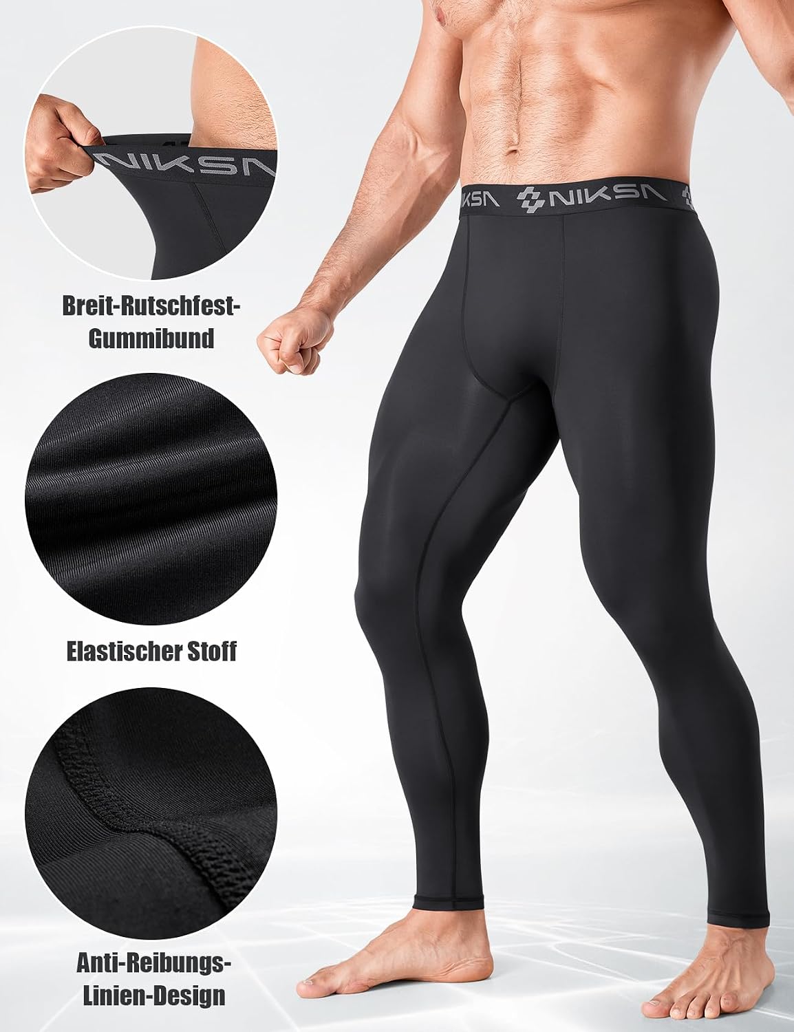 Niksa 1 Pack Men’s Compression Leggings for Gym Running Cycling - Elastic Soft Fabric, Flat Seam Anti-Friction, Muscle Support Activewear Base Layer Tights – Bild 3