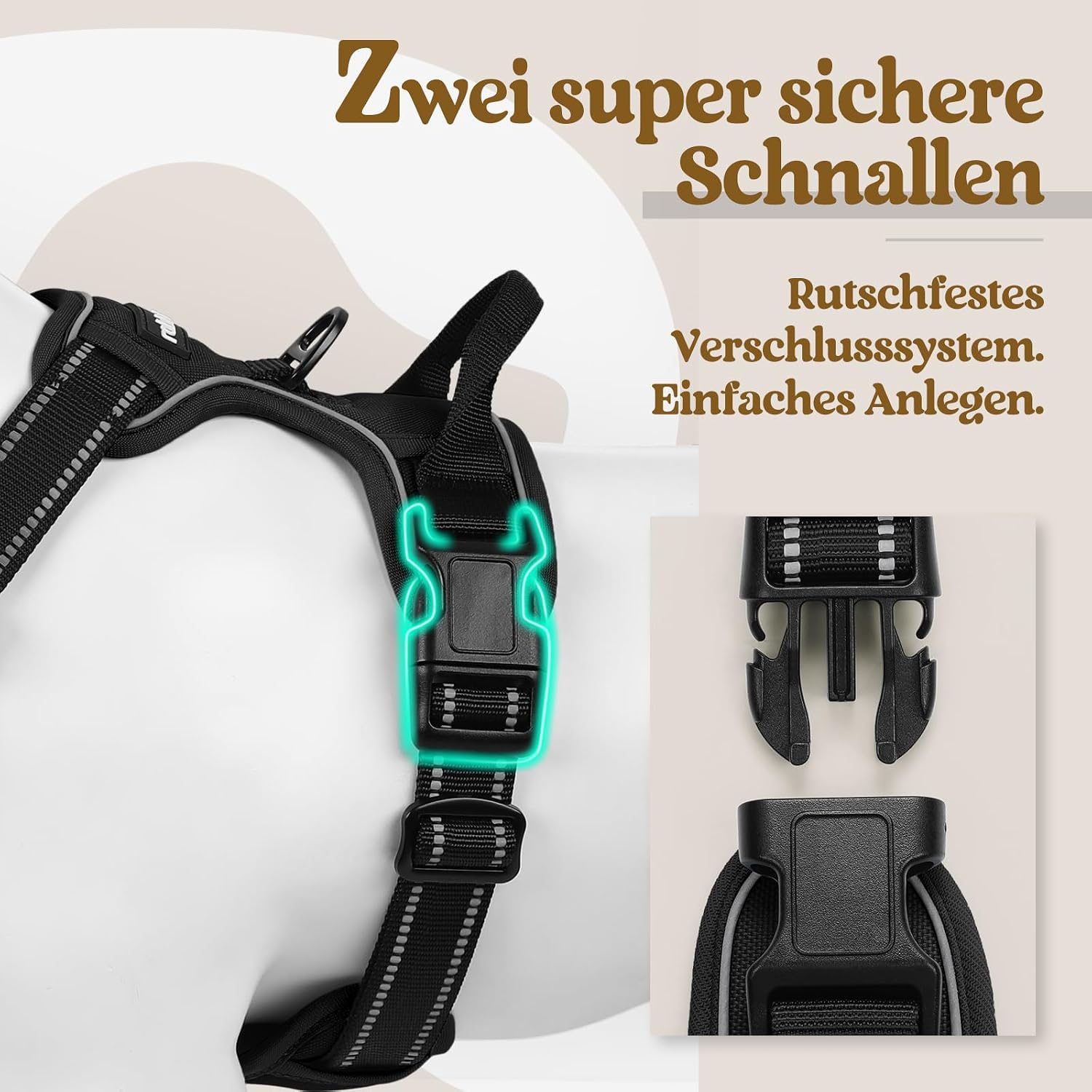 rabbitgoo Hundegeschirr Grosse Hunde Anti Zug mit Griff, L, Schwarz – Bild 4