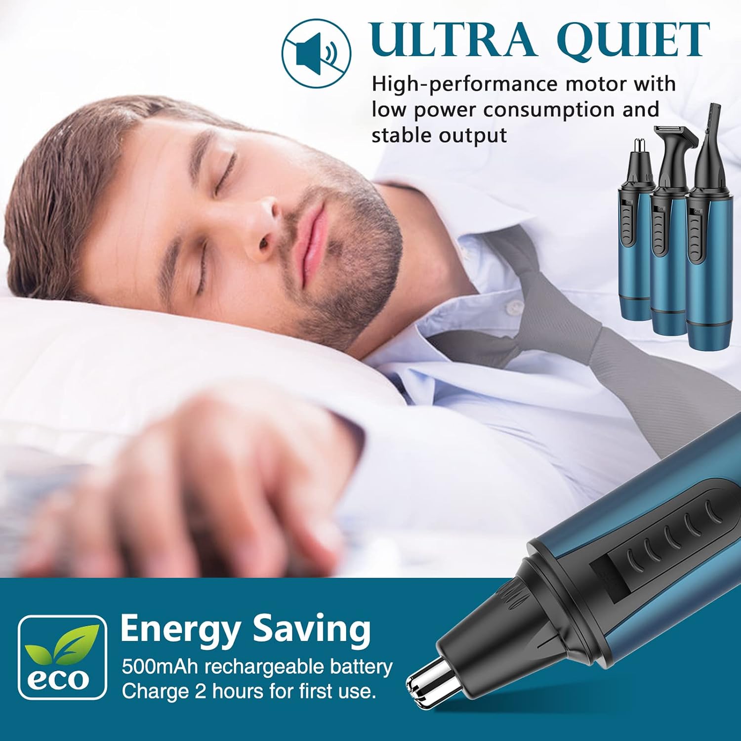 Nasenhaartrimmer Herren, 3 in 1 Professioneller USB Wiederaufladbar Nasenhaartrimmer, Nasenhaarentferner mit IPX7 Wasserdicht, Dual-Klingen, Einfache Reinigung, Nasentrimmer Männer, Blau – Bild 5