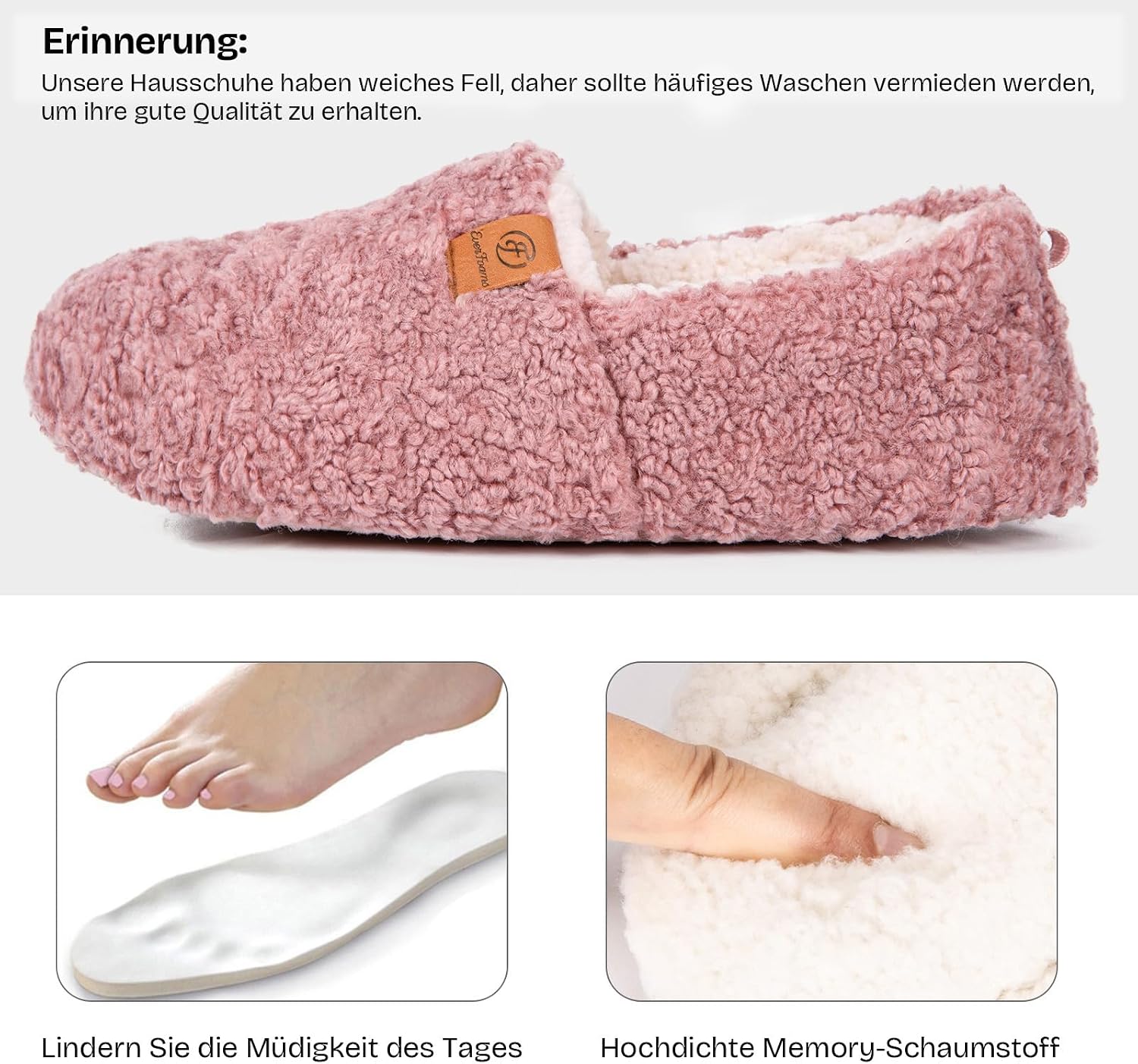 EverFoams Damen Warme Geschlossene Hausschuhe Kunstwolle Memory-Schaum – Bild 4