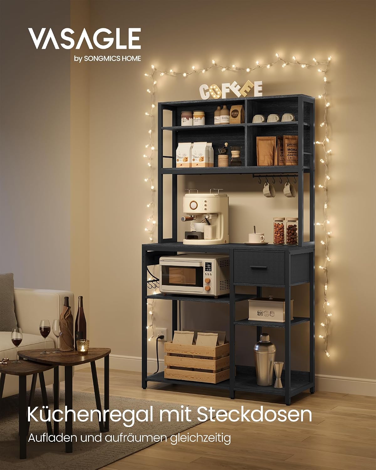VASAGLE Küchenregal mit Steckdosen, Standregal, 100 x 40 x 180,8 cm – Bild 3