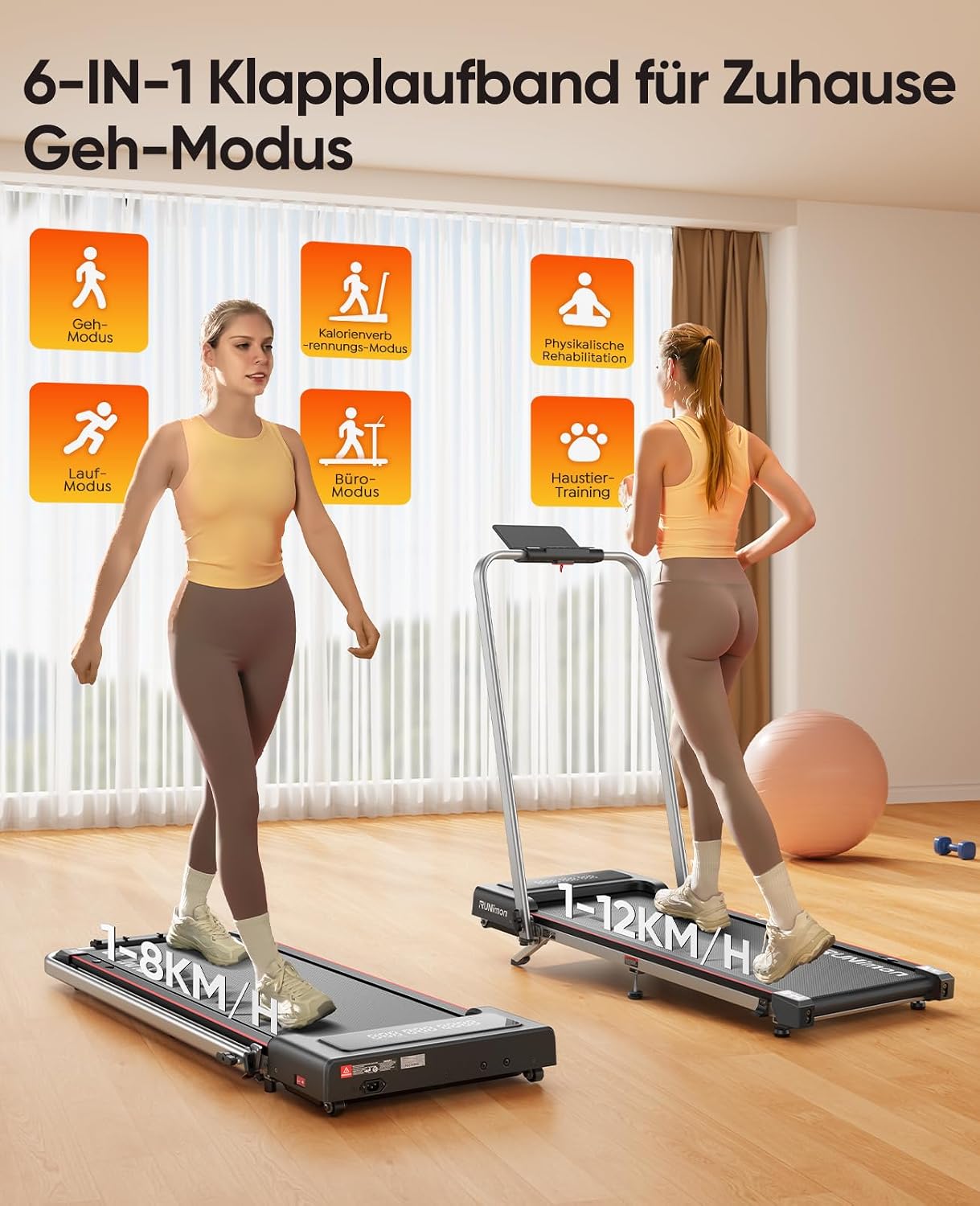 6 IN 1 Laufband für Zuhause Klappbar mit Neigung,12km/h Walking Pad mit Steigung,Klappbar Laufband für Zuhause & Büro,2-LED-Anzeige,Keine Installation – Bild 5