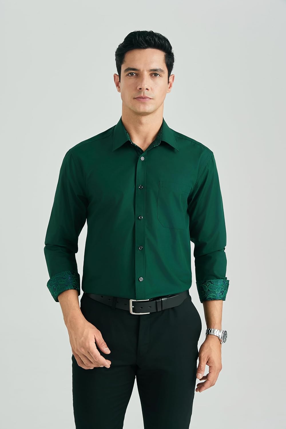 HISDERN Herren Hemd Regular Fit Formale Freizeithemden Herrenhemden Langarm Männer Hemd Klassisches Businesshemd mit Tasche – Bild 2
