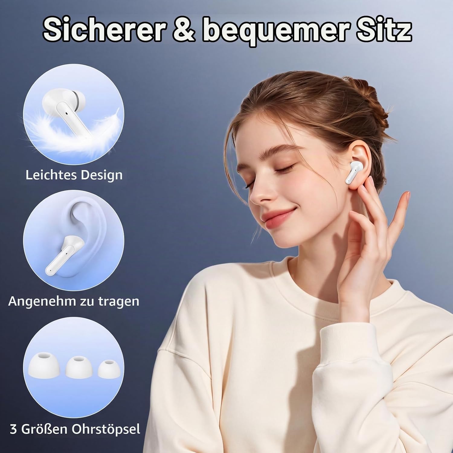 Bluetooth Kopfhörer, 2026 Kopfhörer Kabellos Bluetooth 5.3 HiFi Stereo, 72 Std Spielzeit In Ear Kopfhörer mit ENC Noise Cancelling Mics, IP7 Wasserdicht Kabellose Kopfhörer mit LED-Anzeige, USB-C – Bild 8