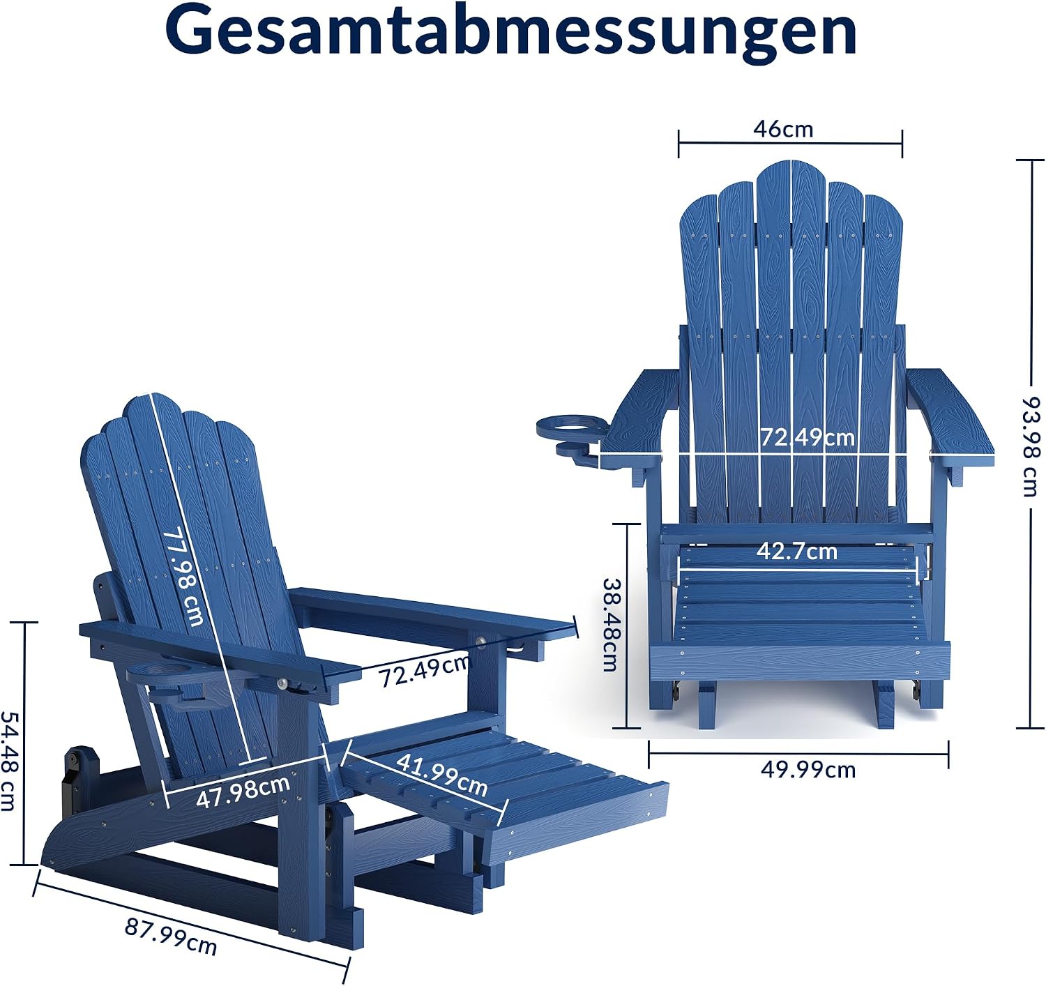 Adirondack Stuhl mit Fußstütze, HDPE Adirondack Chair Gartensessel mit Getränkehalter und Gleitfunktion, verstellbare Rückenlehne, wetterfest und pflegeleicht für Garten, Terrasse und Balkon – Bild 2