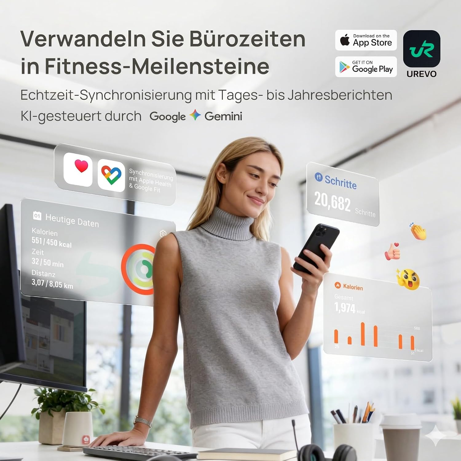 UREVO Automatische Steigung Walking Pad Mit KI-App, Laufband Schreibtisch – Bild 7