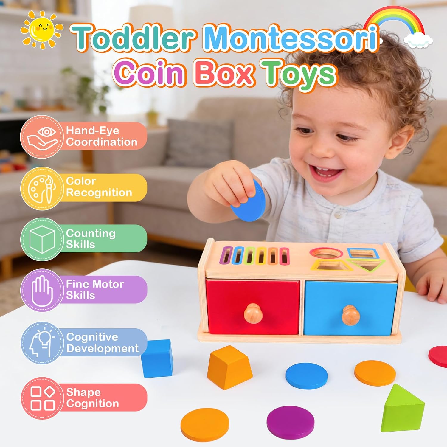 Montessori Spielzeug ab 1 Jahr, Spielzeug ab 1 2 Jahre Mädchen Jungen Baby Spielzeug Geschenk Mädchen Jungen 1 2 Jahre Kinderspielzeug Motorikspielzeug Holzspielzeug ab 1 2 Jahr Farbe Sortierspiel – Bild 2