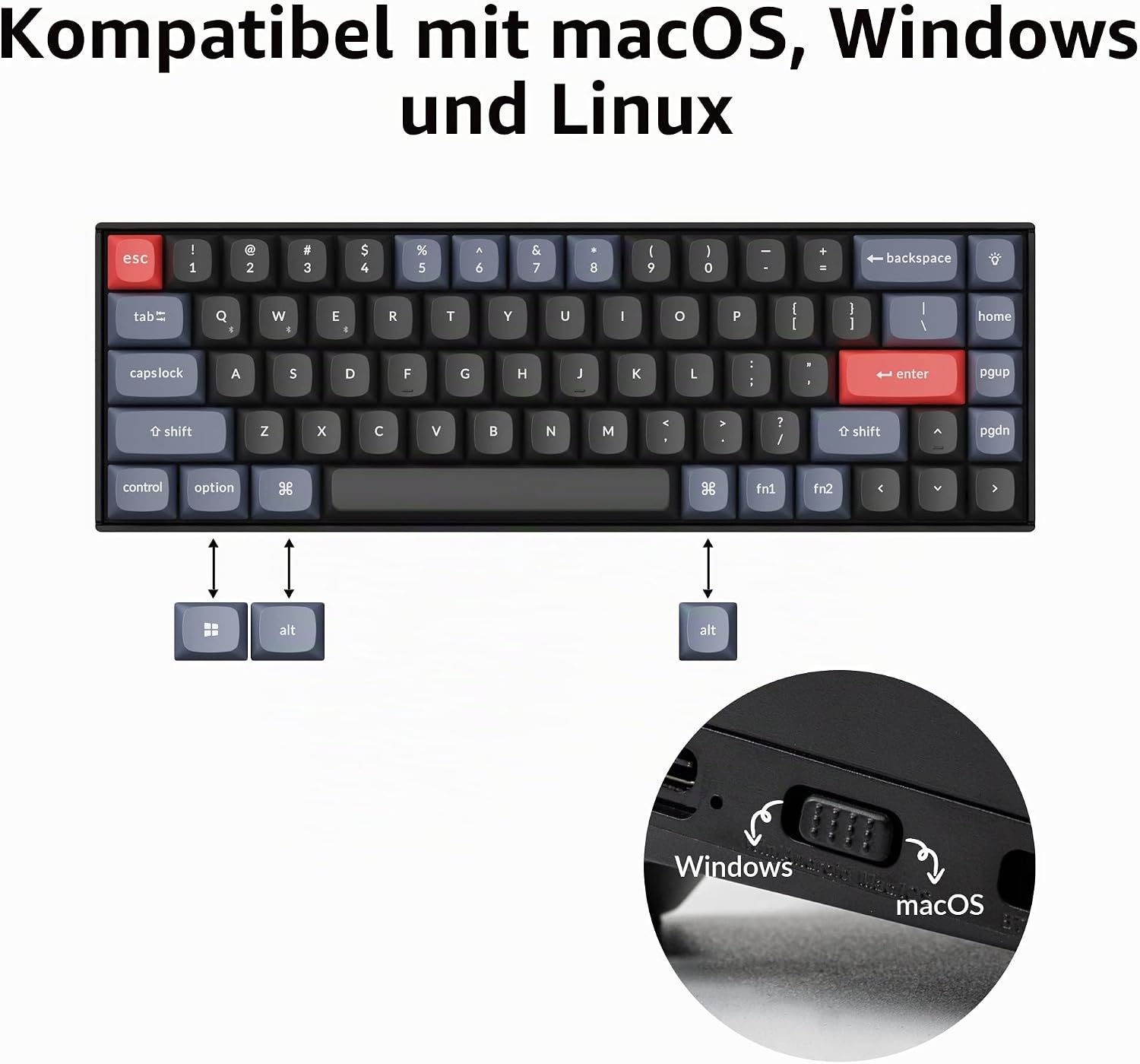 Keychron K6 Pro QMK/VIA kabellose Mechanische Tastatur US ANSI-Layout Hot-Swap-fähig K Pro Rotem Schalter 65% Layout RGB-Hintergrundbeleuchtung – Bild 5
