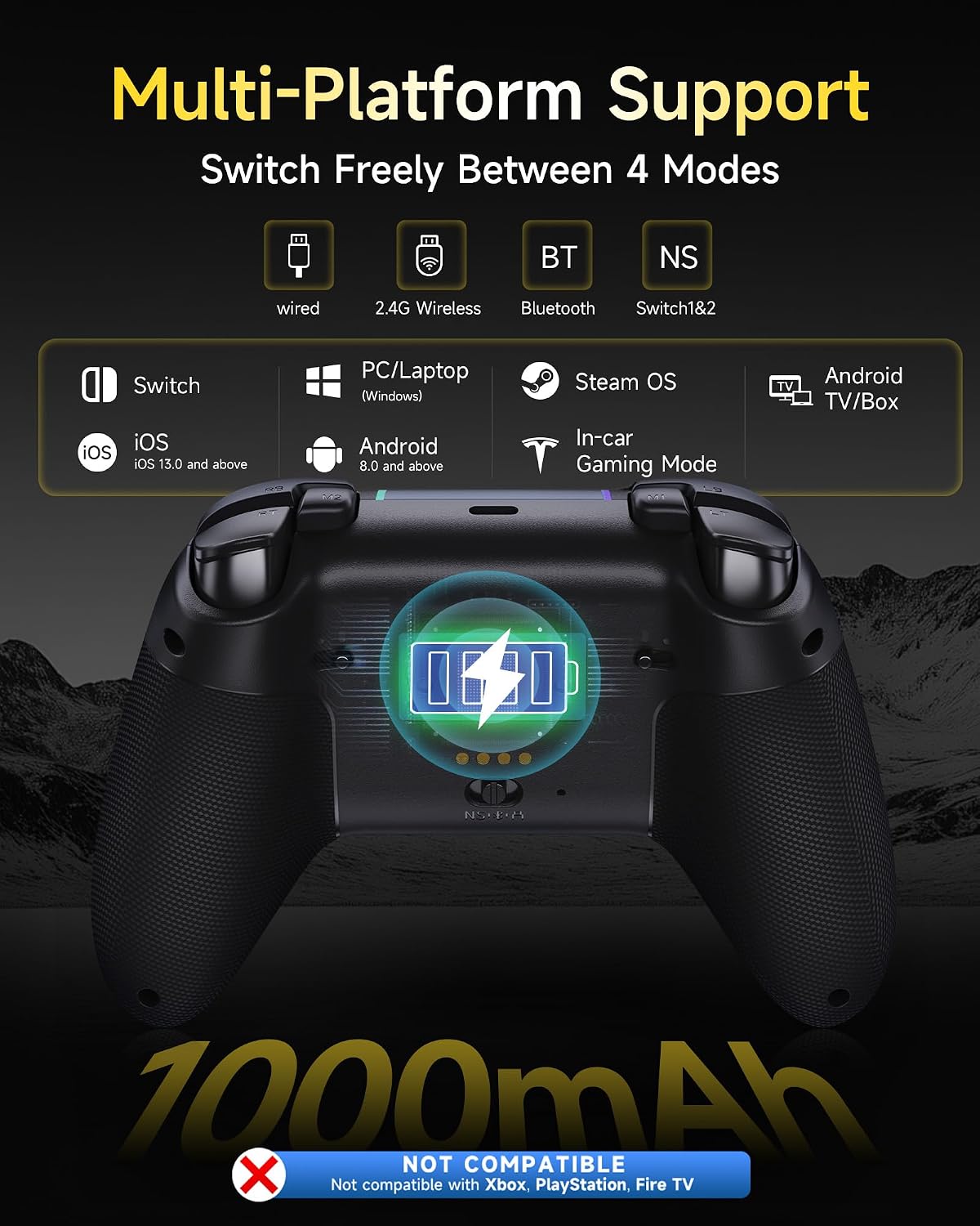 EasySMX X05PRO Wireless Controller PC, Gaming Controller mit leise Tasten, 2-stufige Tigger, Hall Joysticks, 2 programmierbare Tasten, 1000mAh Akku, Kompatibel mit PC/Switch/Android/iOS-Schwarz – Bild 3