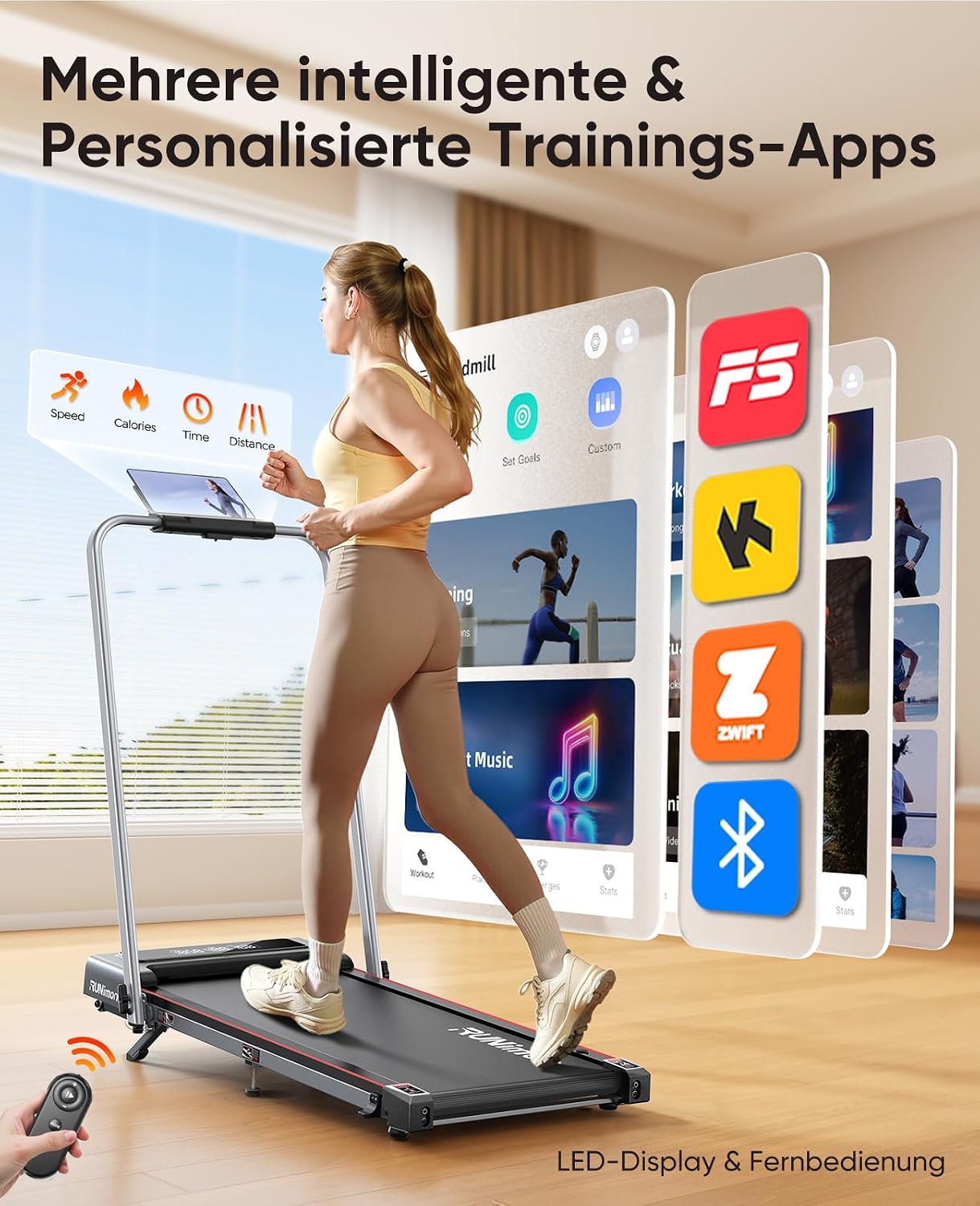 6 IN 1 Laufband für Zuhause Klappbar mit Neigung,12km/h Walking Pad mit Steigung,Klappbar Laufband für Zuhause & Büro,2-LED-Anzeige,Keine Installation – Bild 4