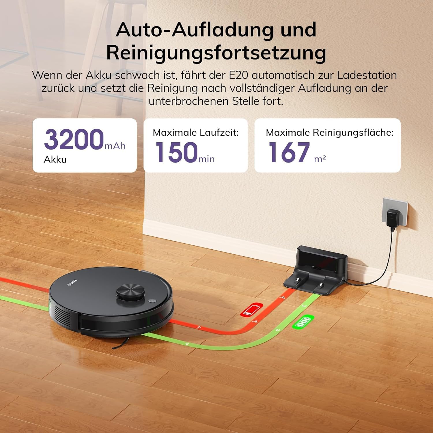 E20 Saugroboter ohne Wischfunktion Staubsauger Roboter Schwarz – Bild 7