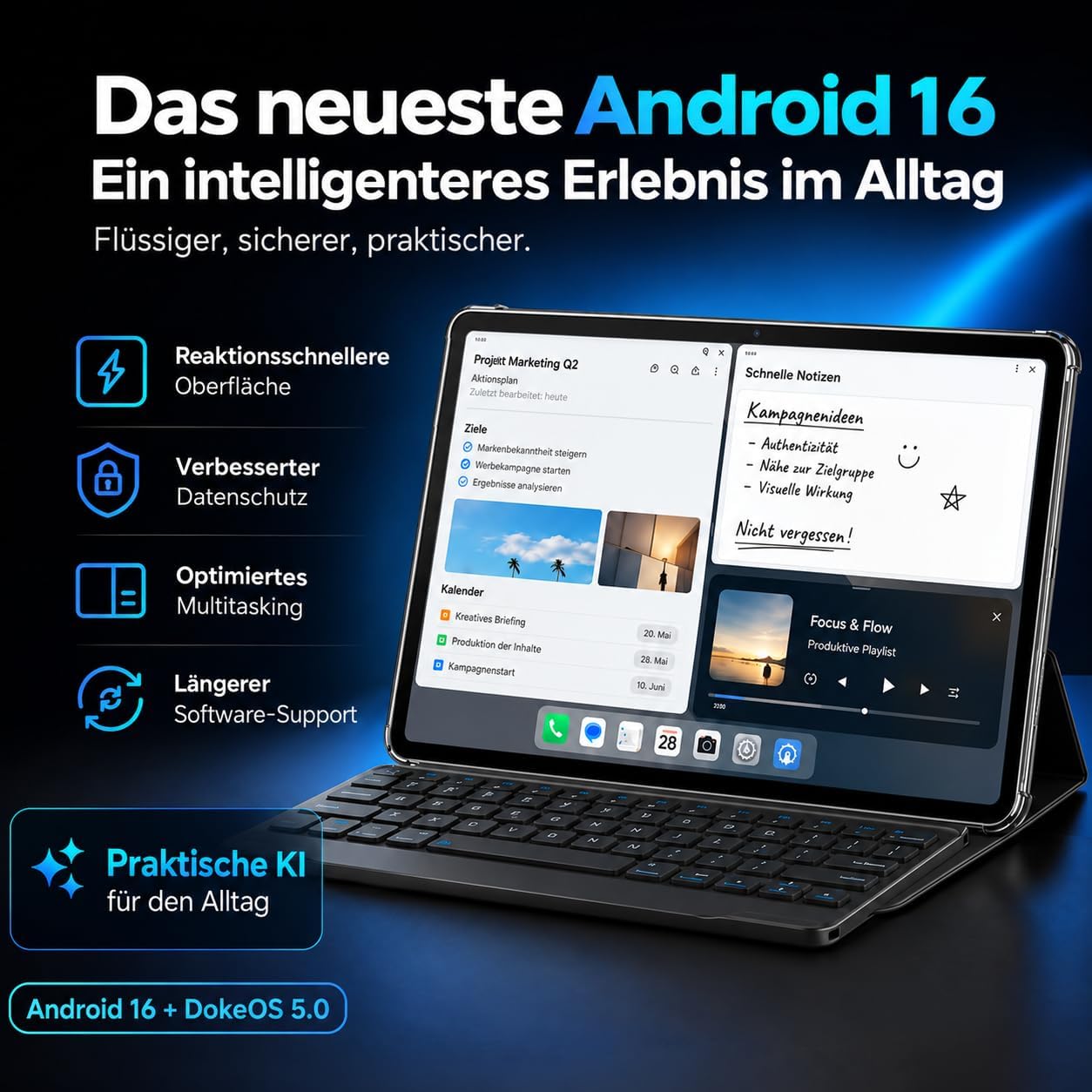 Tablet 13,4 Zoll mit Tastatur, 4G LTE, Android 16, 256GB Speicher 24GB RAM / 2TB TF, T7280 Octa-Core, 120 Hz FHD+, Ultradünn Tablet-PC, 8300 mAh,USB-C PD 18 W, PC Mode 3.0, Widevine L1/Face ID, Grau – Bild 6