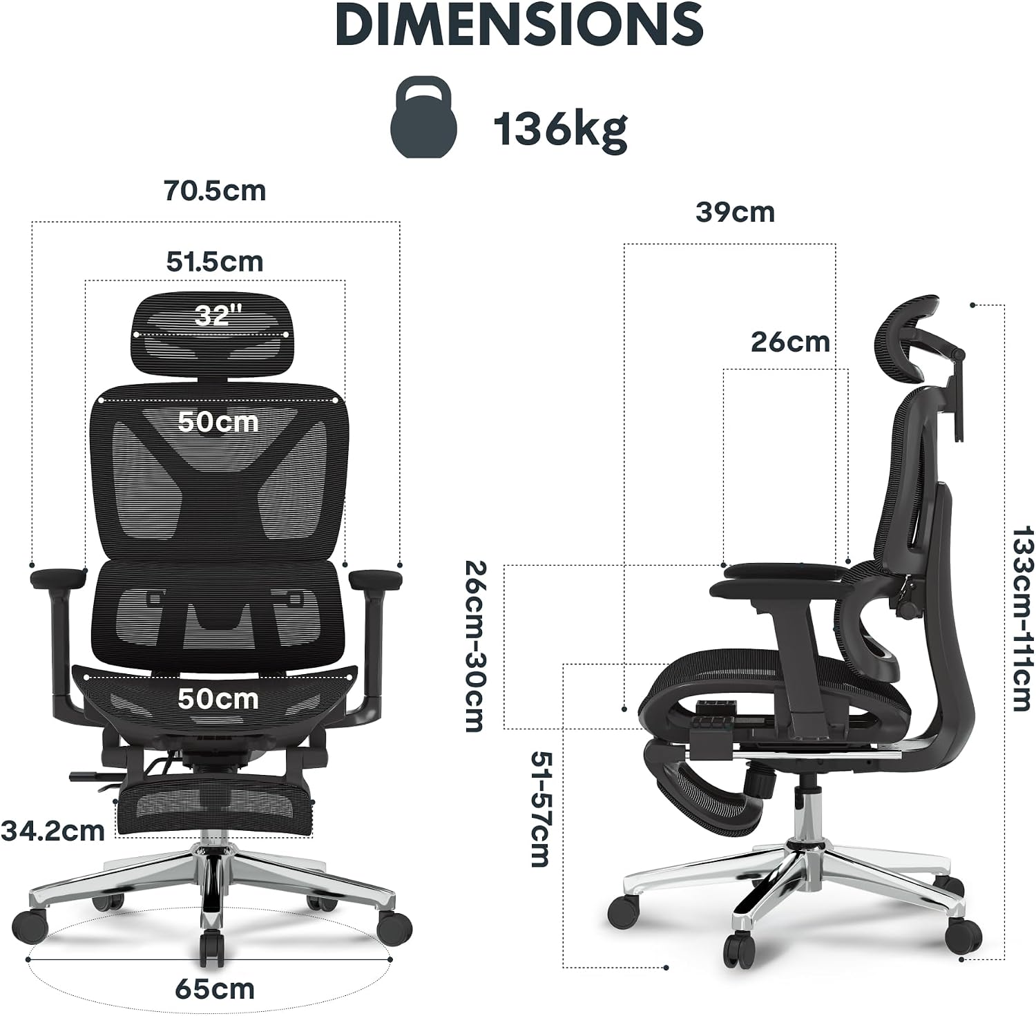 FLEXISPOT Ergonomischer Bürostuhl ErgoX Lite Schwarz – Bild 2