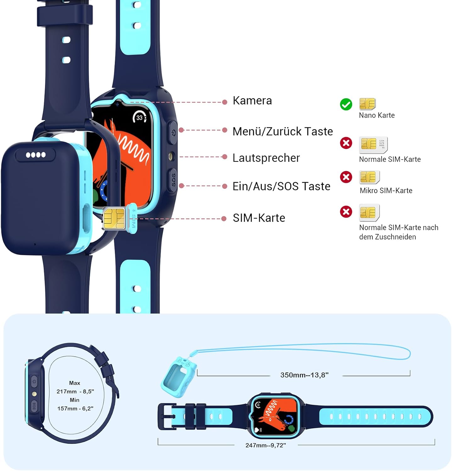 Blackview Smartwatch Kinder, GPS, Kann SIM-Karte einstecken, Uhr mit 4G Videoanrufe, SOS Notruf, Telefonanruf, Sprachchat, SMS, Schulmodus, Schrittzähler, Kinderuhr für Junge und Mädchen – Bild 9