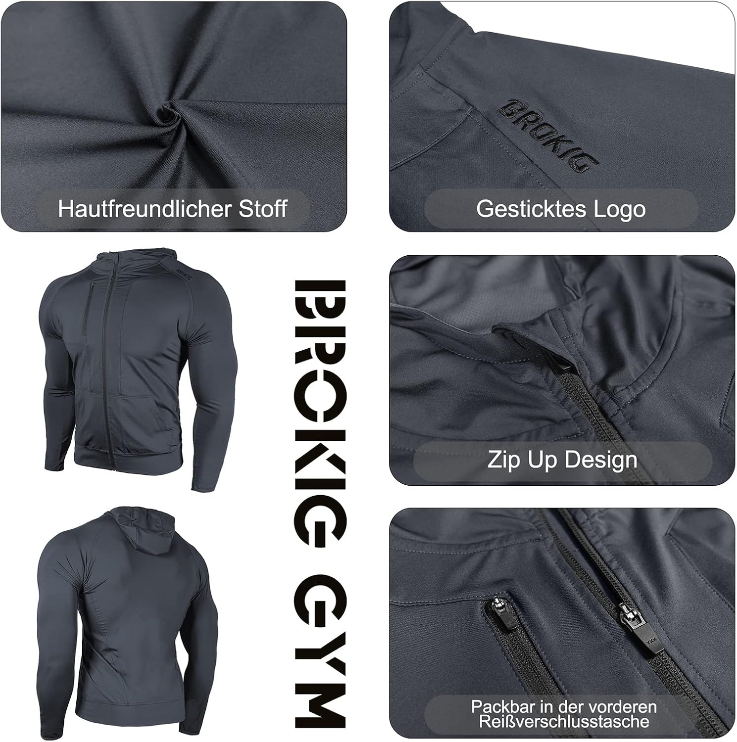 BROKIG Leichte Laufjacke Herren Hoodie Fitness Sportjacke – Bild 5