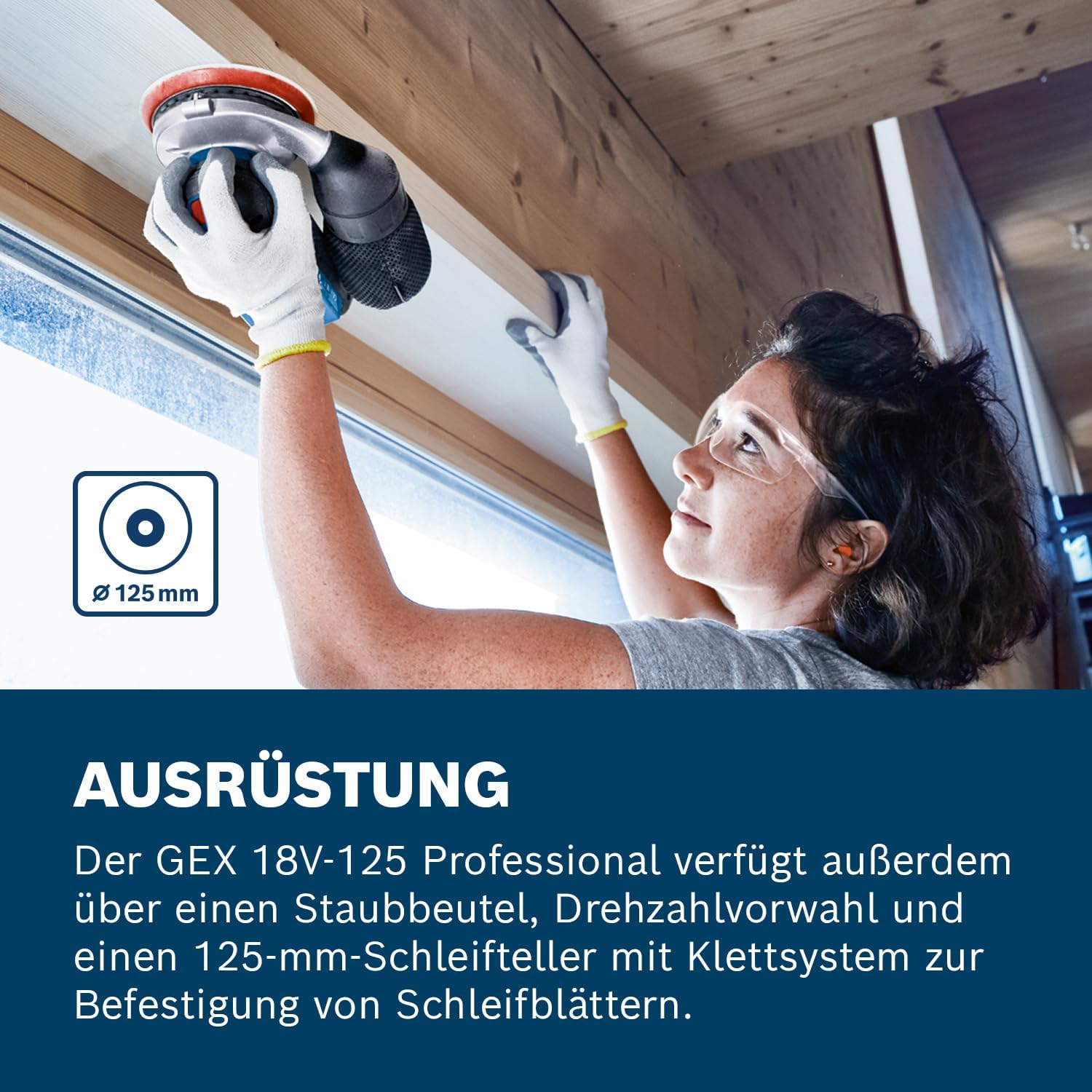 Bosch Professional 18V System Akku Exzenterschleifer GEX 18V-125 (inkl. Schleifteller (125mm), 1x Schleifpapier, Staubbeutel, L-BOXX, ohne Akku/Ladegerät) – Bild 6