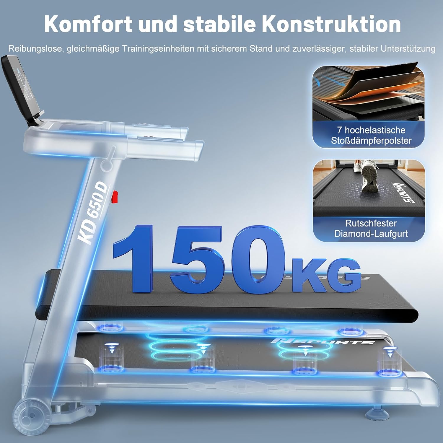 Neezee Laufband für Zuhause Klappbares,20% Steigung,1-16 km/h,4.5PS,150kg – Bild 7