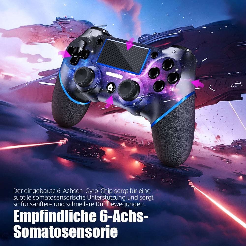 AceGamer Wireless Controller für PS4, Game Controller kompatibel mit PS4/Pro/Slim/PC Gamepad mit Turbo/Zurück Taste/Dual Vibration/6-Achsen Gyro Sensor/Touchpanel – Bild 3