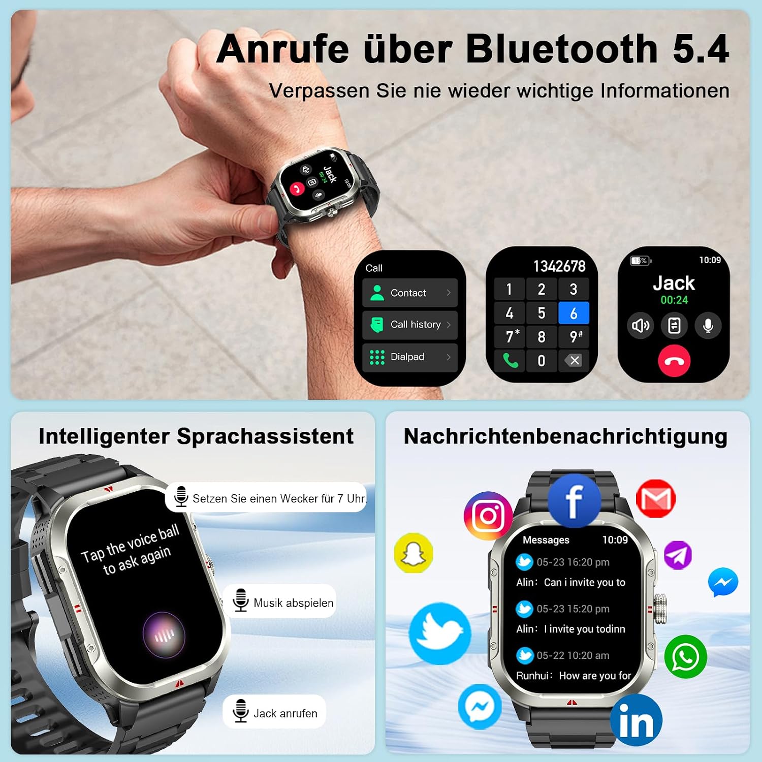 Smartwatch Herren mit GPS,2.06"AMOLED Smart Watch mit Bluetooth-5.4-Anrufe – Bild 2