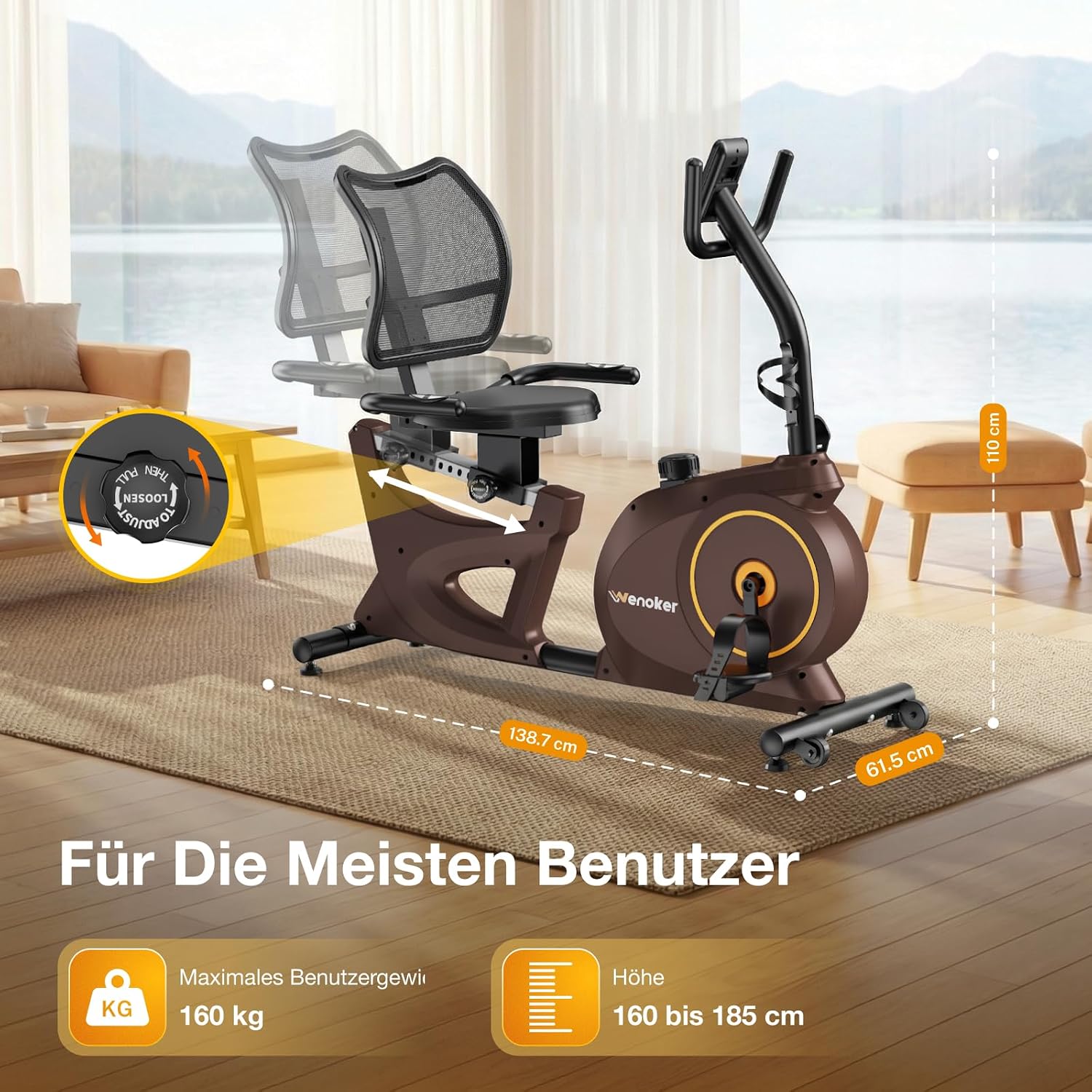 Wenoker Ergometer Liege 15 Widerstandsstufen für Senioren – Bild 6