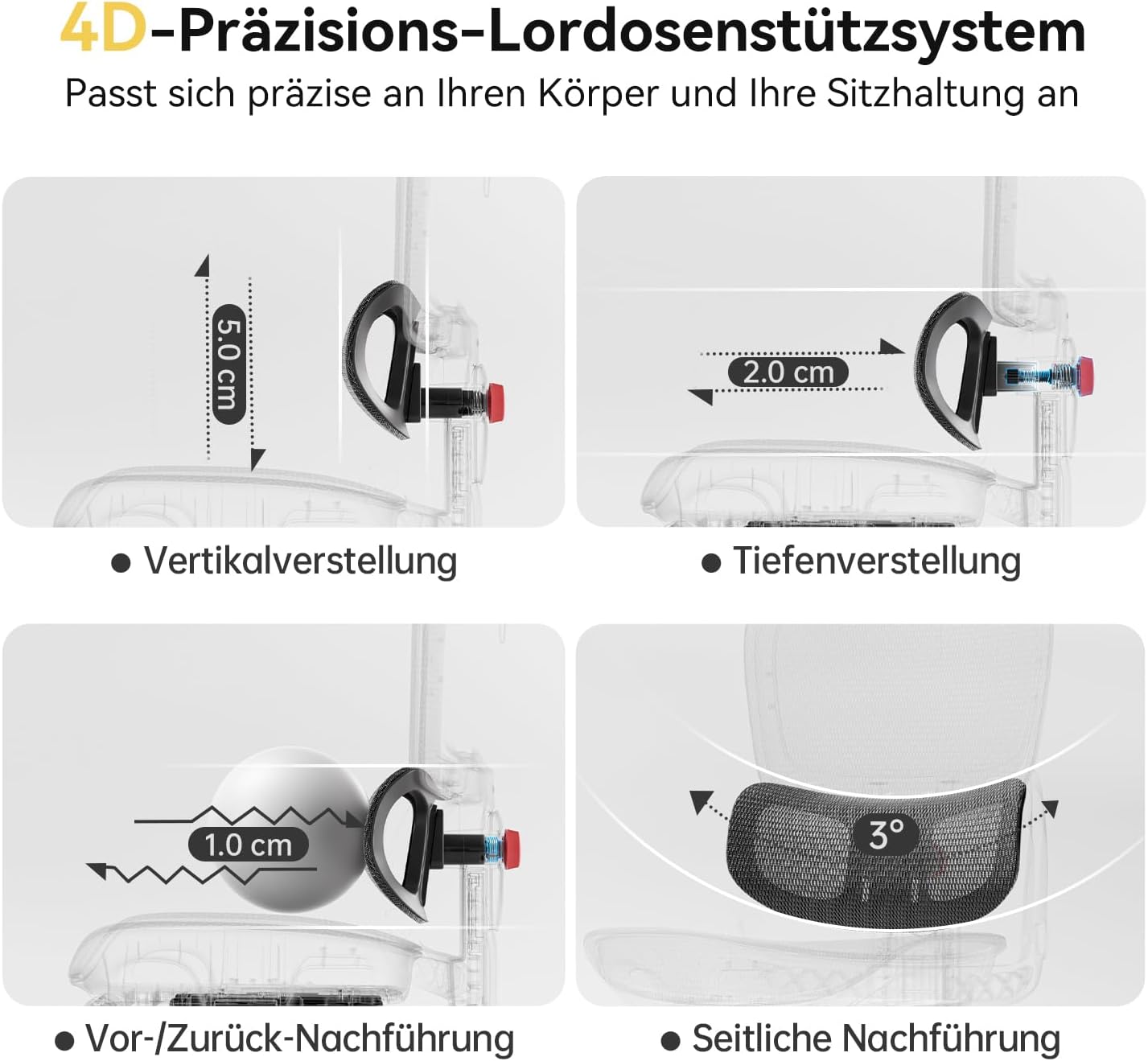 SIHOO B300 Pro Bürostuhl Ergonomisch mit 4D-verstellbare Lendenwirbelstütze – Bild 6
