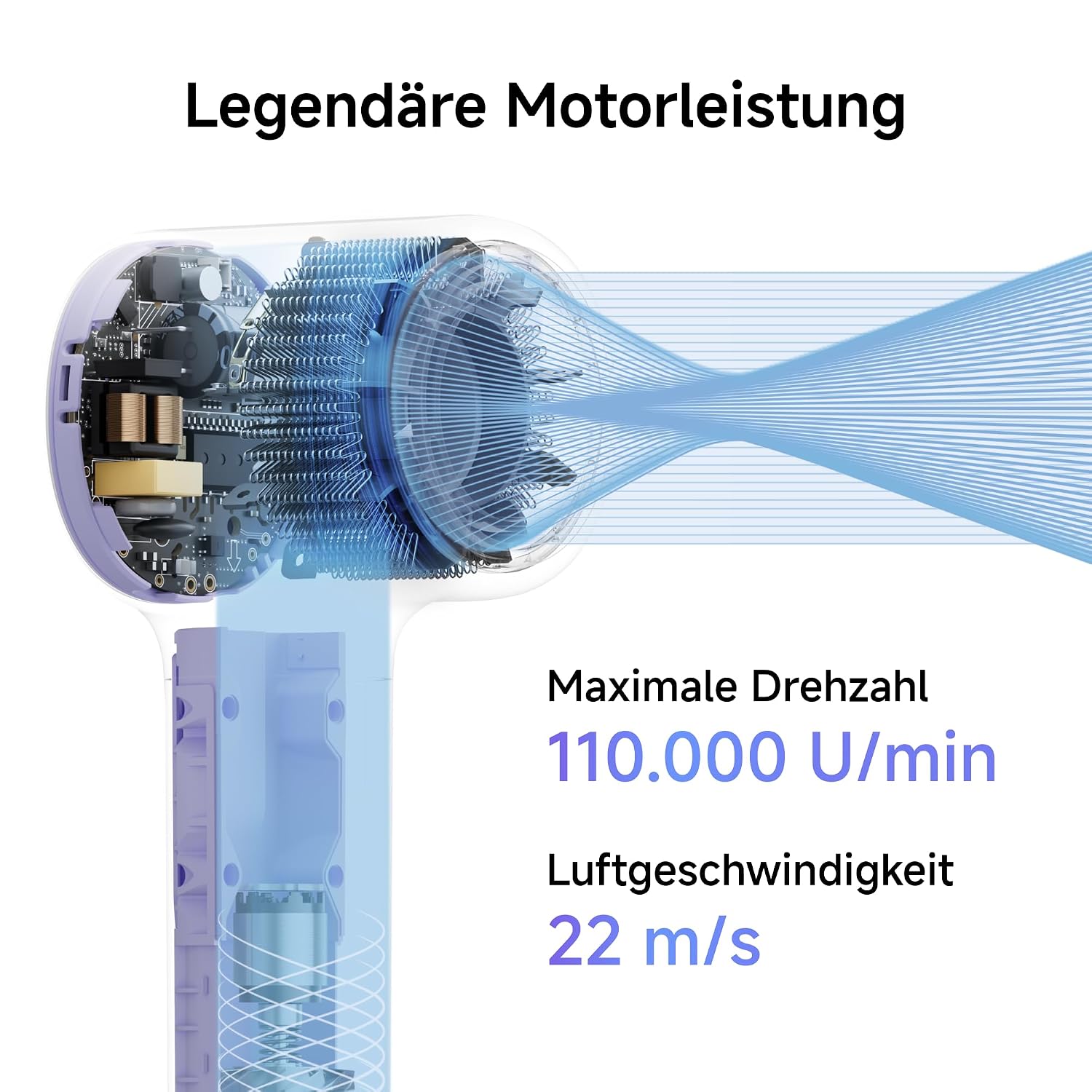Laifen Neo Haartrockner, 22 m/s Luftstrom, 390 g leicht, Pastell-Violett – Bild 6