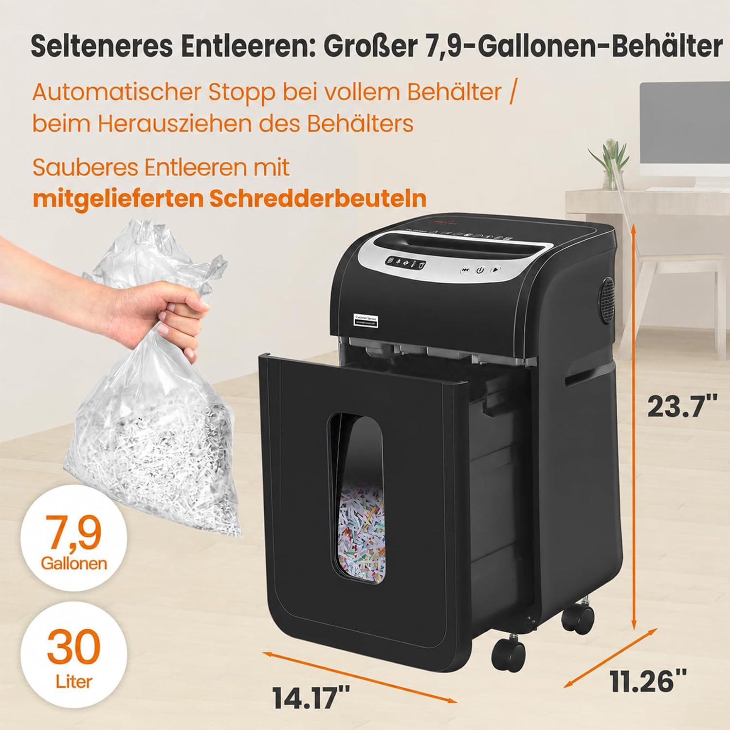 VidaTeco Aktenvernichter 20 Blatt für Büro P4 mit 30L 60min 58dB Leise – Bild 8
