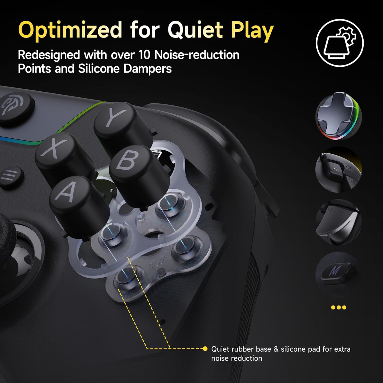 EasySMX X05PRO Wireless Controller PC, Gaming Controller mit leise Tasten, 2-stufige Tigger, Hall Joysticks, 2 programmierbare Tasten, 1000mAh Akku, Kompatibel mit PC/Switch/Android/iOS-Schwarz – Bild 2