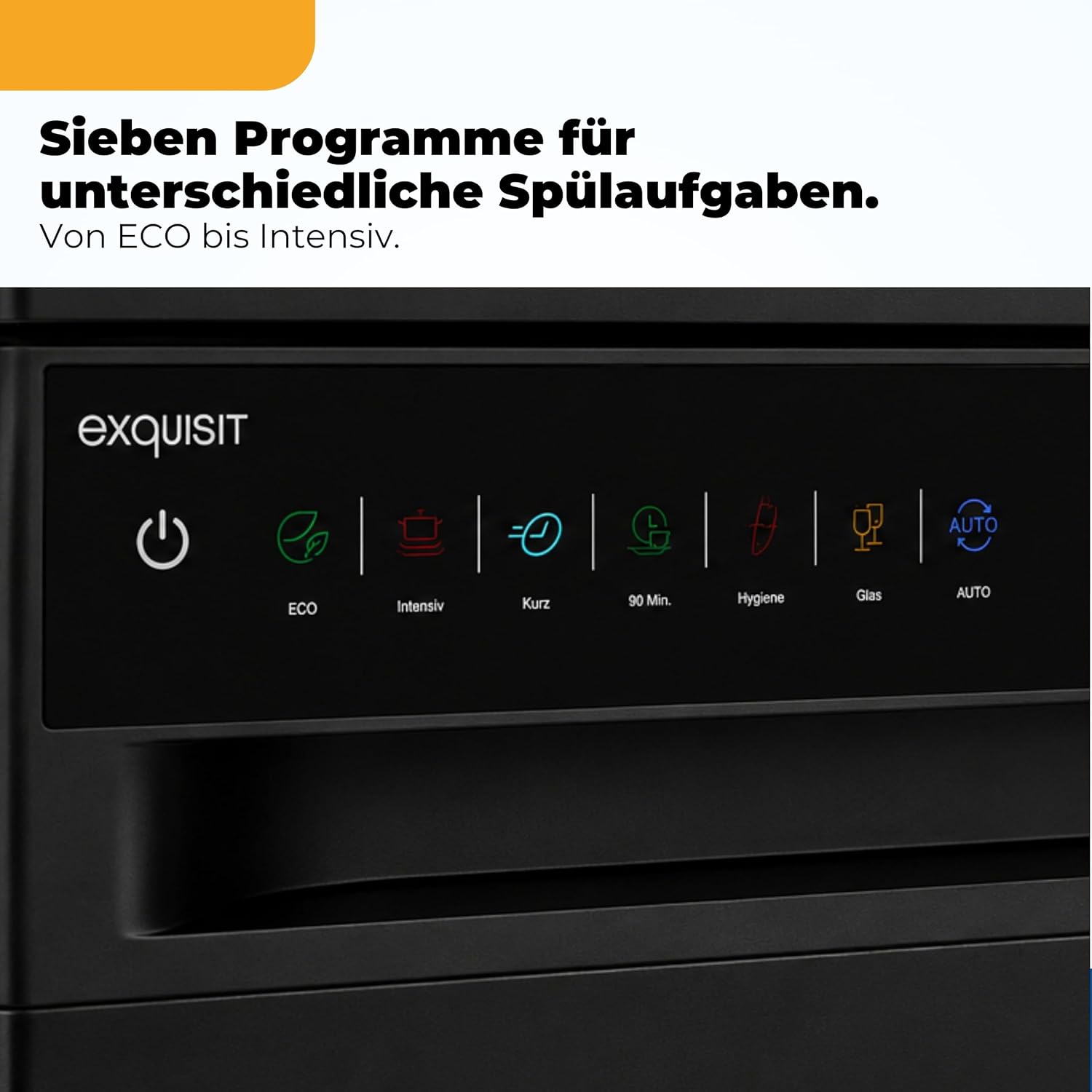 Exquisit Geschirrspüler 11 Maßgedecke | Energieklasse C | 7 Programme | Eco, Intensiv & Glas | Aquastop | Besteckschublade | Extra-Trocknung | Startzeitvorwahl 24 h | Unterbaufähig | Schwarz – Bild 6