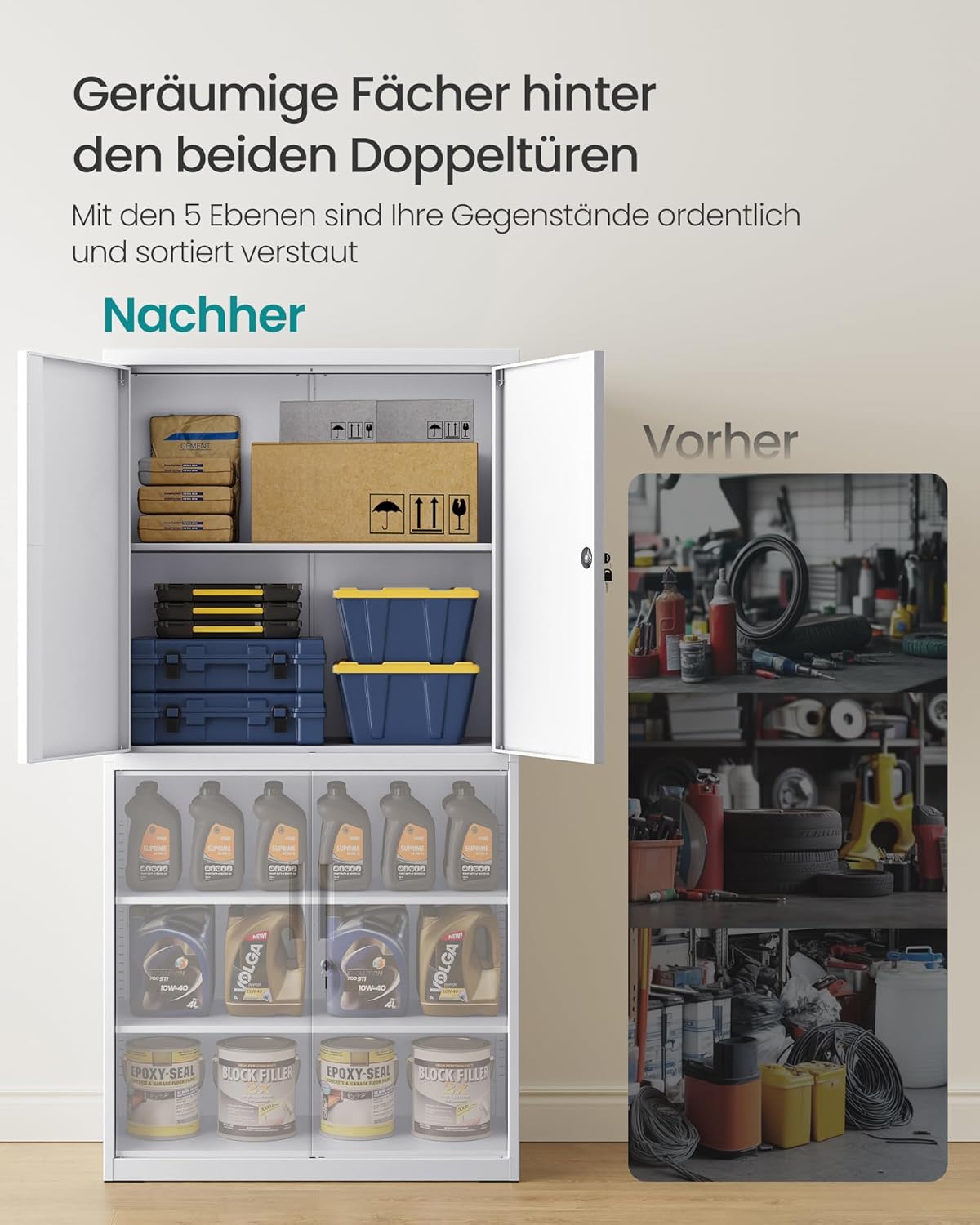 SONGMICS Aktenschrank, mit 4 Türen und 5 Ebenen, 40 x 80 x 180 cm – Bild 4