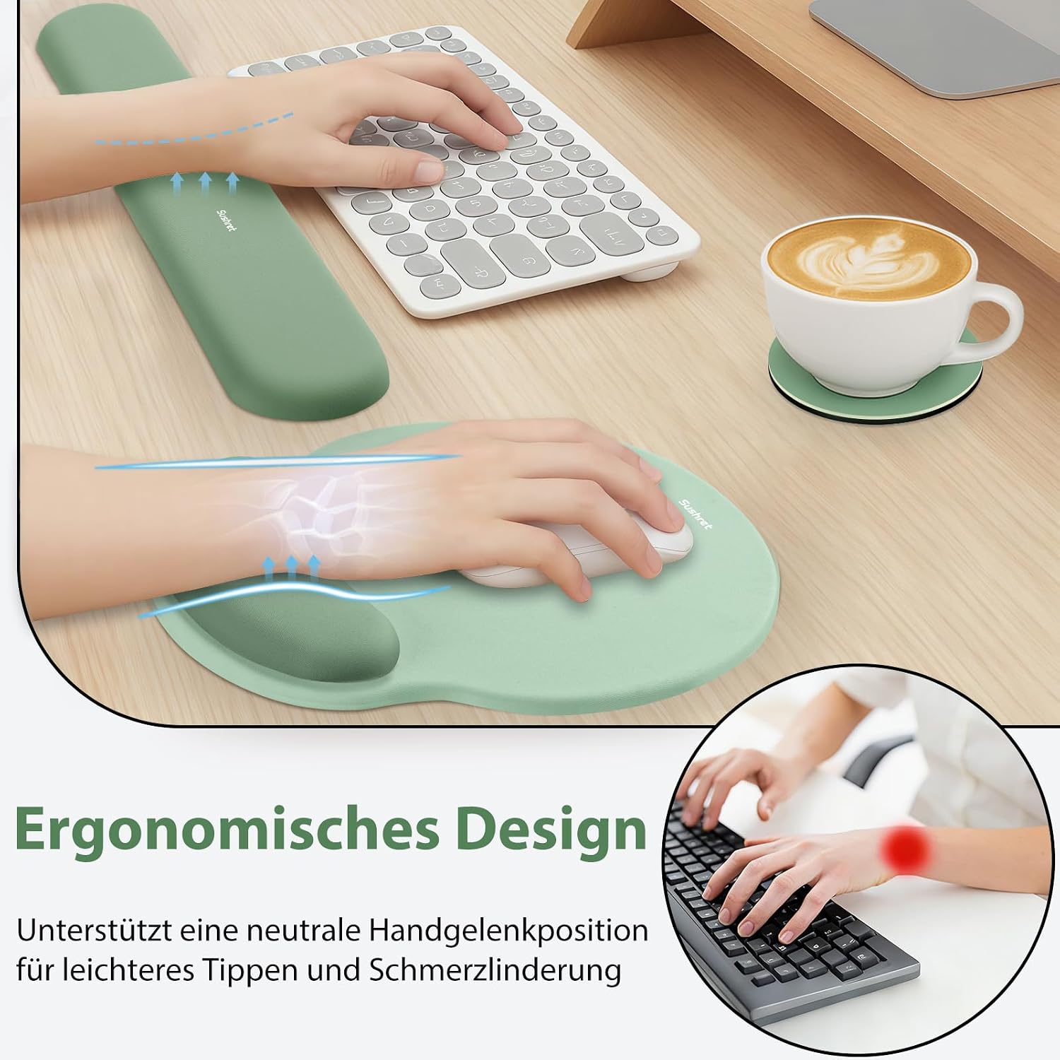 Sushret Mauspad & Tastatur Handballenauflage Set, Memory-Schaum + Gelkissen – Bild 2