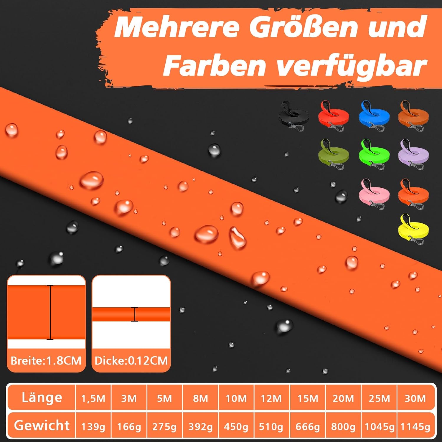X XBEN Wasserdicht Schleppleine für Hunde,3M 5M 10M 15M 20M 30M Gummierte Schleppleine mit Abschließbarer Karabine,Wasserfest Hundeleine Laufleine für Große bis Kleine Hunde,Robuste Trainingsleine – Bild 6