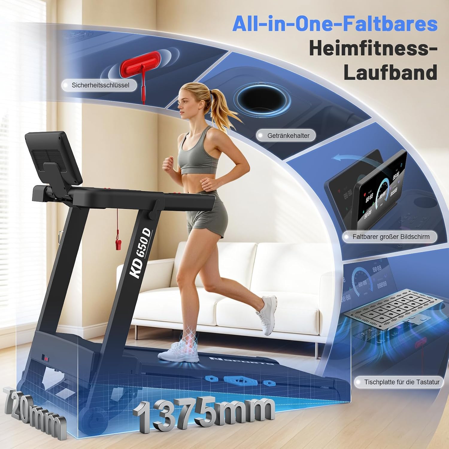 Neezee Laufband für Zuhause Klappbares,20% Steigung,1-16 km/h,4.5PS,150kg – Bild 8