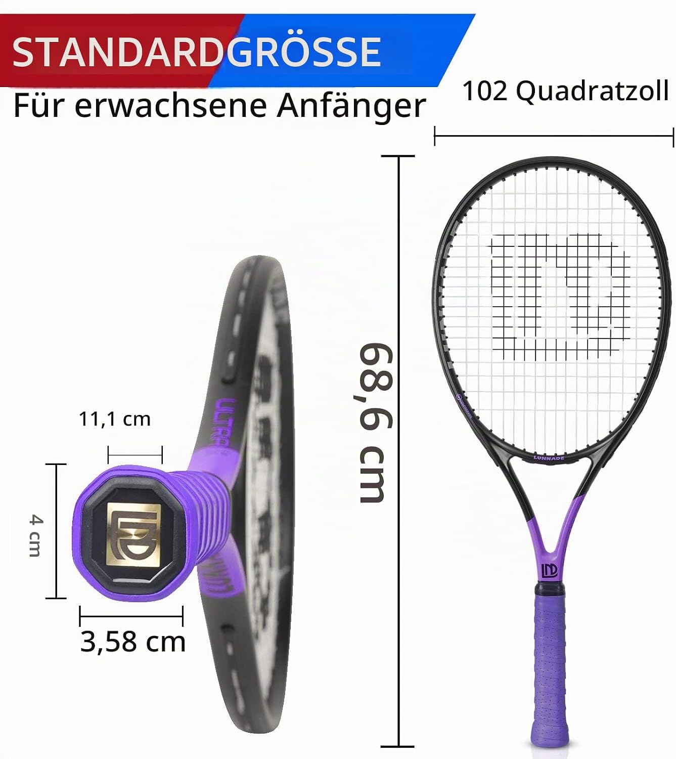 Tennisschläger für Erwachsene, 27 Zoll Leicht Tennisschläger mit Hülle, Geeignet für Damen Herren Anfänger und Fortgeschrittene – Bild 5
