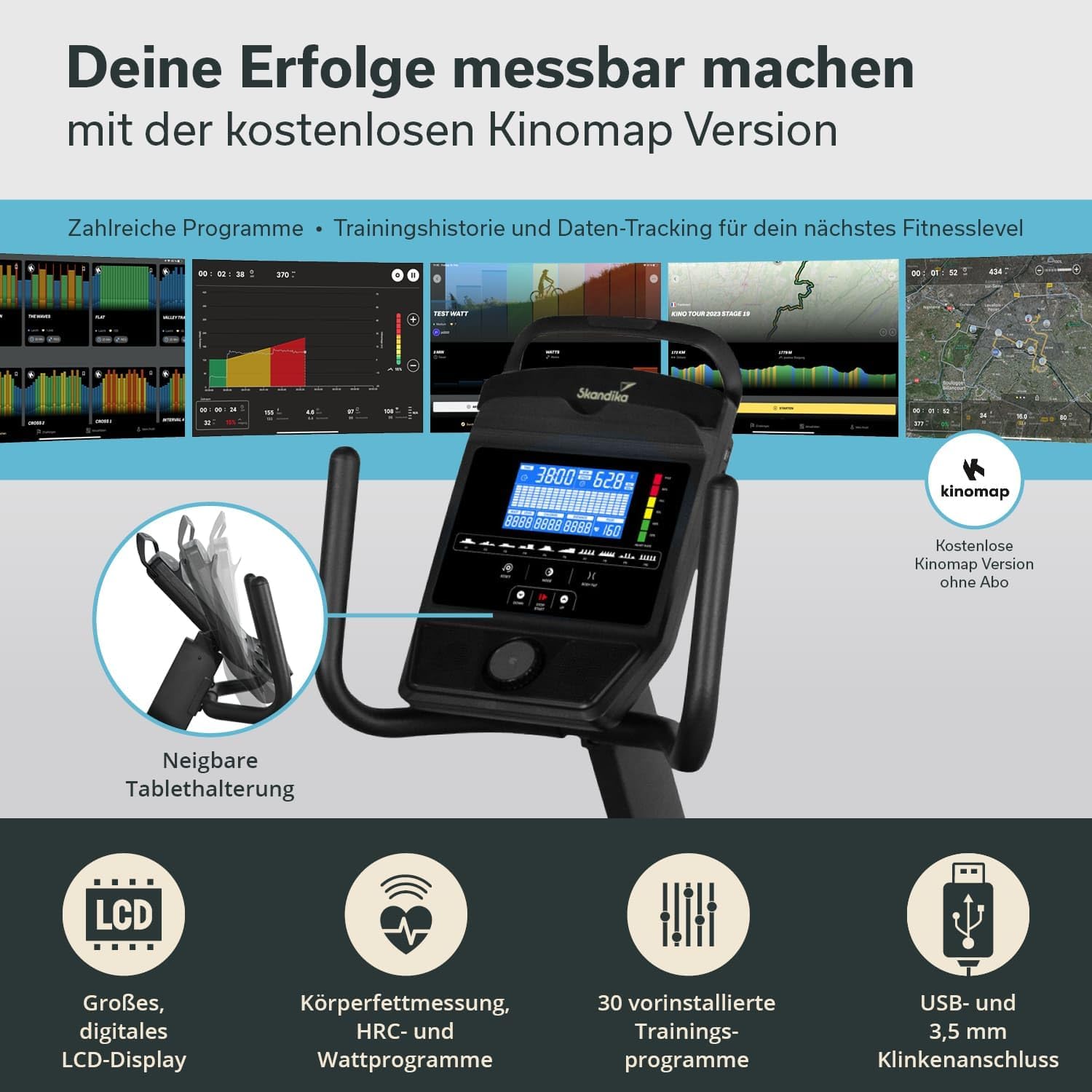 Skandika Liege-Ergometer P14 Comfort | Heimtrainer Fahrrad mit 32 Widerstandsstufen, bis 150 kg und 190 cm, Bluetooth, App-Konnektivität, leise, LCD-Display | Ergometer, Fitnessbike für zuhause – Bild 3