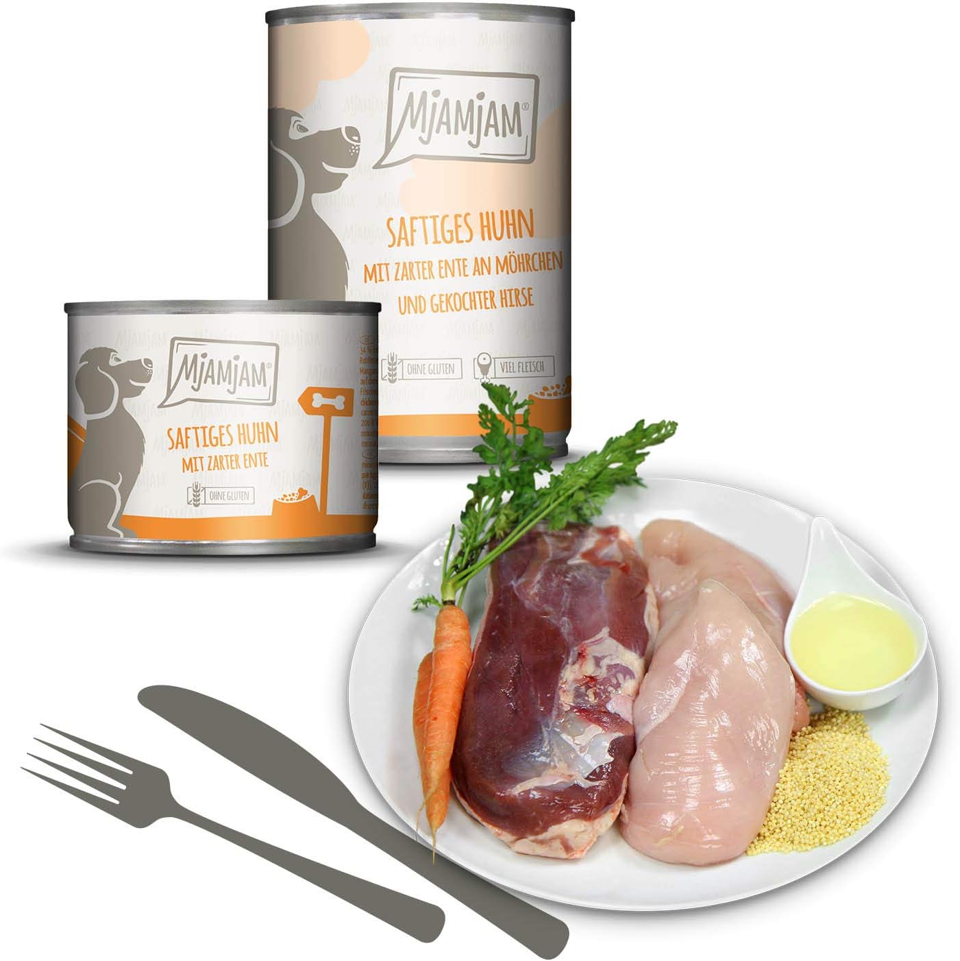 MjAMjAM - Premium Nassfutter für Hunde - Mixpaket II - mit Huhn & Ente, Rind, Pute, Kalb, Truthahn, Lamm, 6er Pack (6 x 400 g), naturbelassen mit extra viel Fleisch – Bild 3