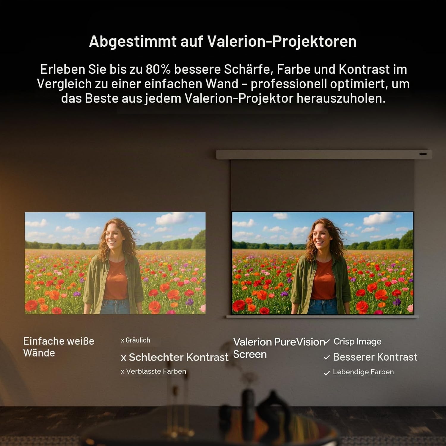 Anti-Speckle Valerion Plus2 4K Triple-Laser-Projektor Bundle mit 120" motorisierter Leinwand & Desktop-Gimbal-Ständer, Premium Heimkino-Setup – Bild 5