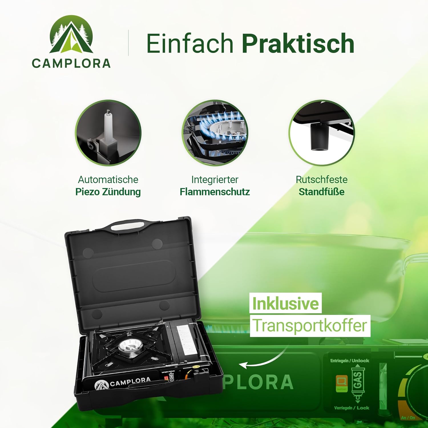 CAMPLORA Gaskocher für Gaskartuschen Campingkocher – Bild 5