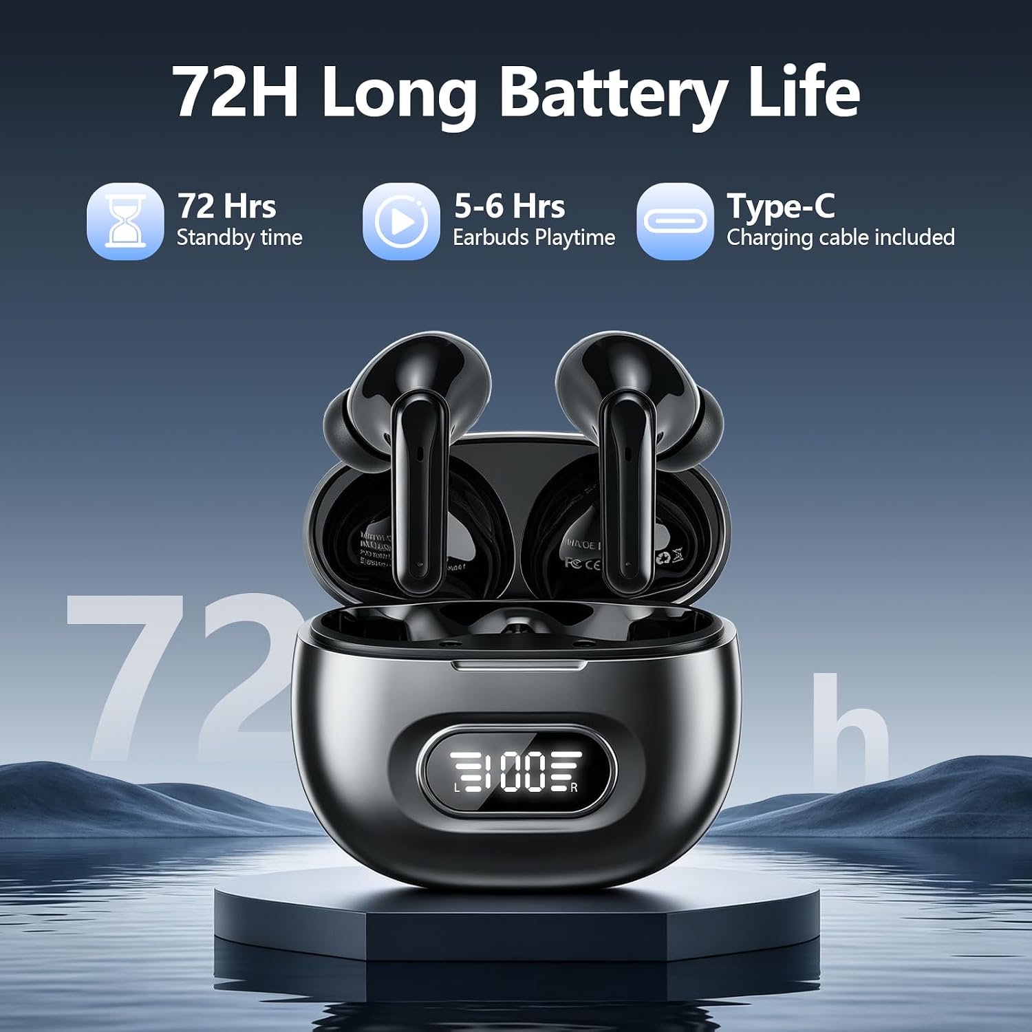 Bluetooth Kopfhörer, Kopfhörer Kabellos Bluetooth 5.3 In Ear Kopfhörer mit 4 ENC Noise Cancelling Mic, 72H Spielzeit Kabellose Kopfhörer Tiefer Bass Wireless Earbuds, IP7 Wasserdicht Ohrhörer – Bild 3